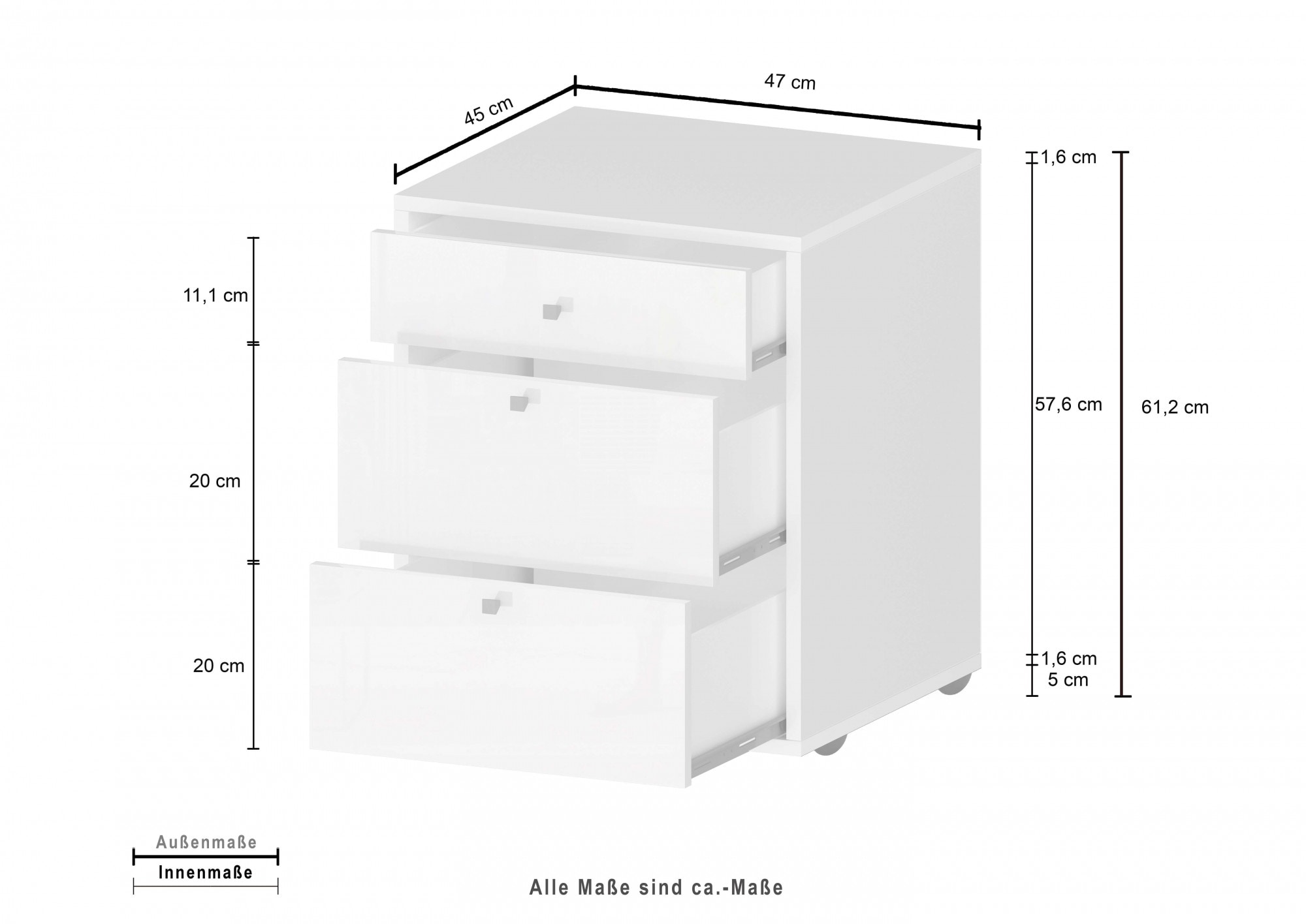 INOSIGN Rollcontainer »ESSE«, (1 St.), mit 3 Schubladen, Schreibtischcontainer, Höhe 61 cm