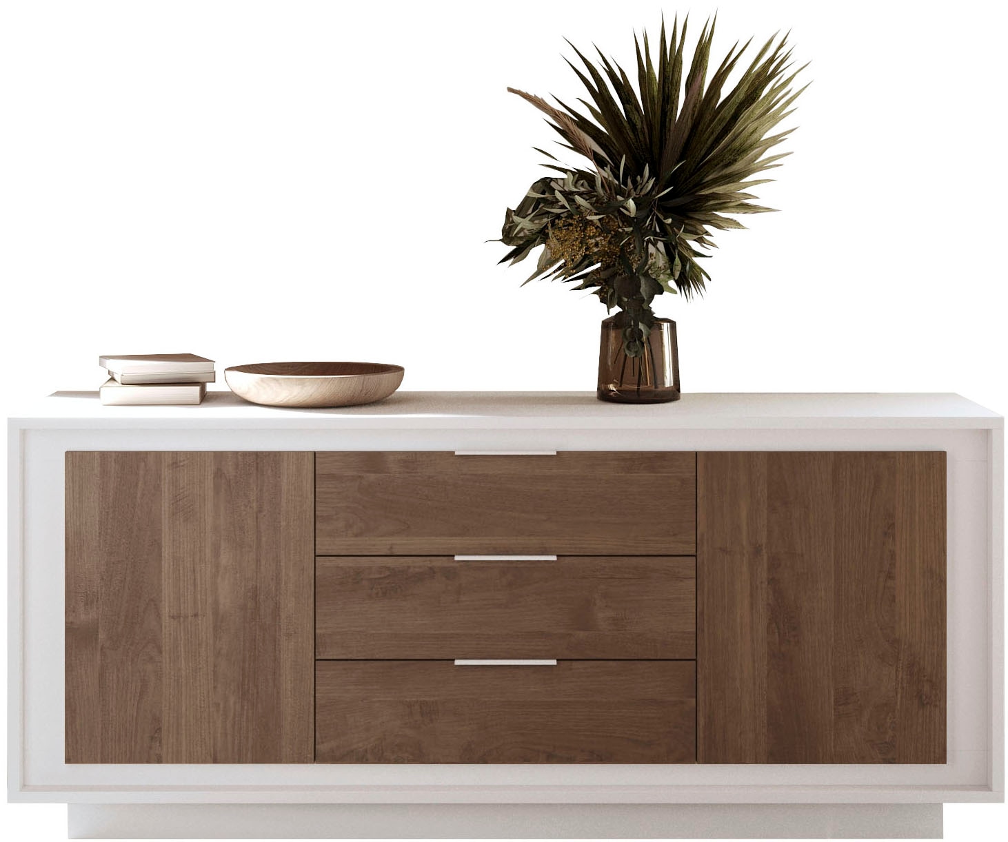 Home affaire Sideboard "Sky, B/T 180/50 cm, Kommode/Stauraumschrank, 2 Türen, 3 Schubkästen" Softclosing, Korpus & Front 22 mm stark, Rahmen-Optik, Metallgriffe