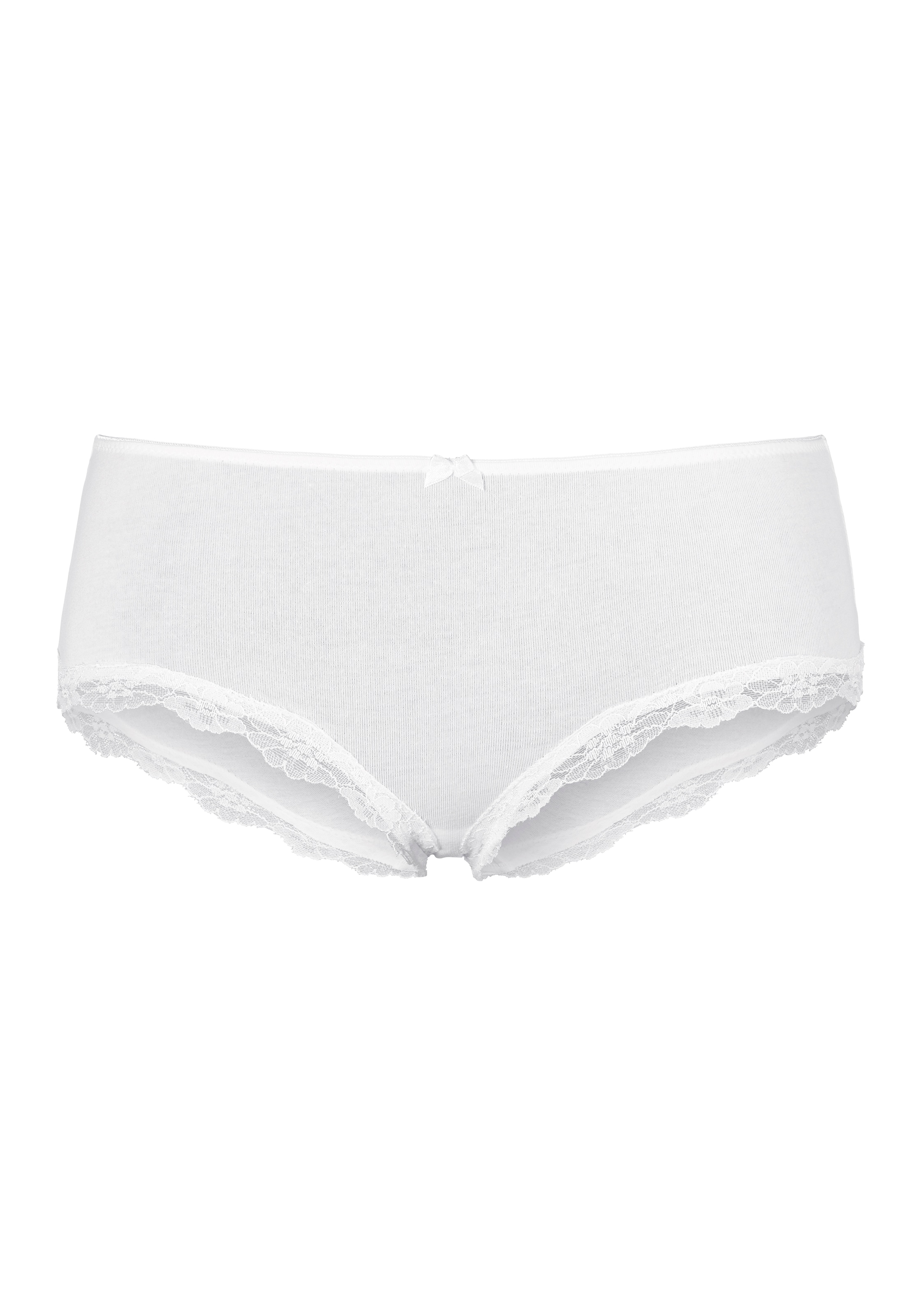 LASCANA Panty, (Packung, 3 St.), aus elastischer Baumwolle mit zarter Spitze