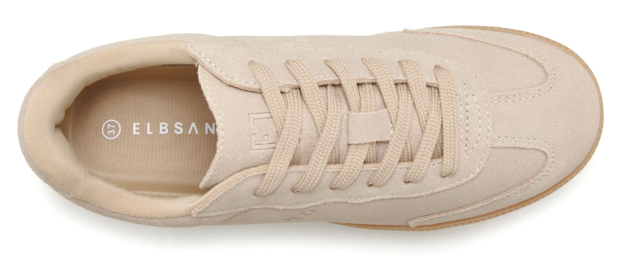 Sneaker ELBSAND "Freizeitschuh, Ledersneaker, Schnürschuh", Herren, Gr. 45, beige, Obermaterial: 93% Rindsleder, 7% Lederimitat. Decksohle: 100% Textilmaterial. Futter: 100% Polyester. Laufsohle: 100% Synthetik, Veloursleder, unifarben, Schuhe Sneaker, Re 2