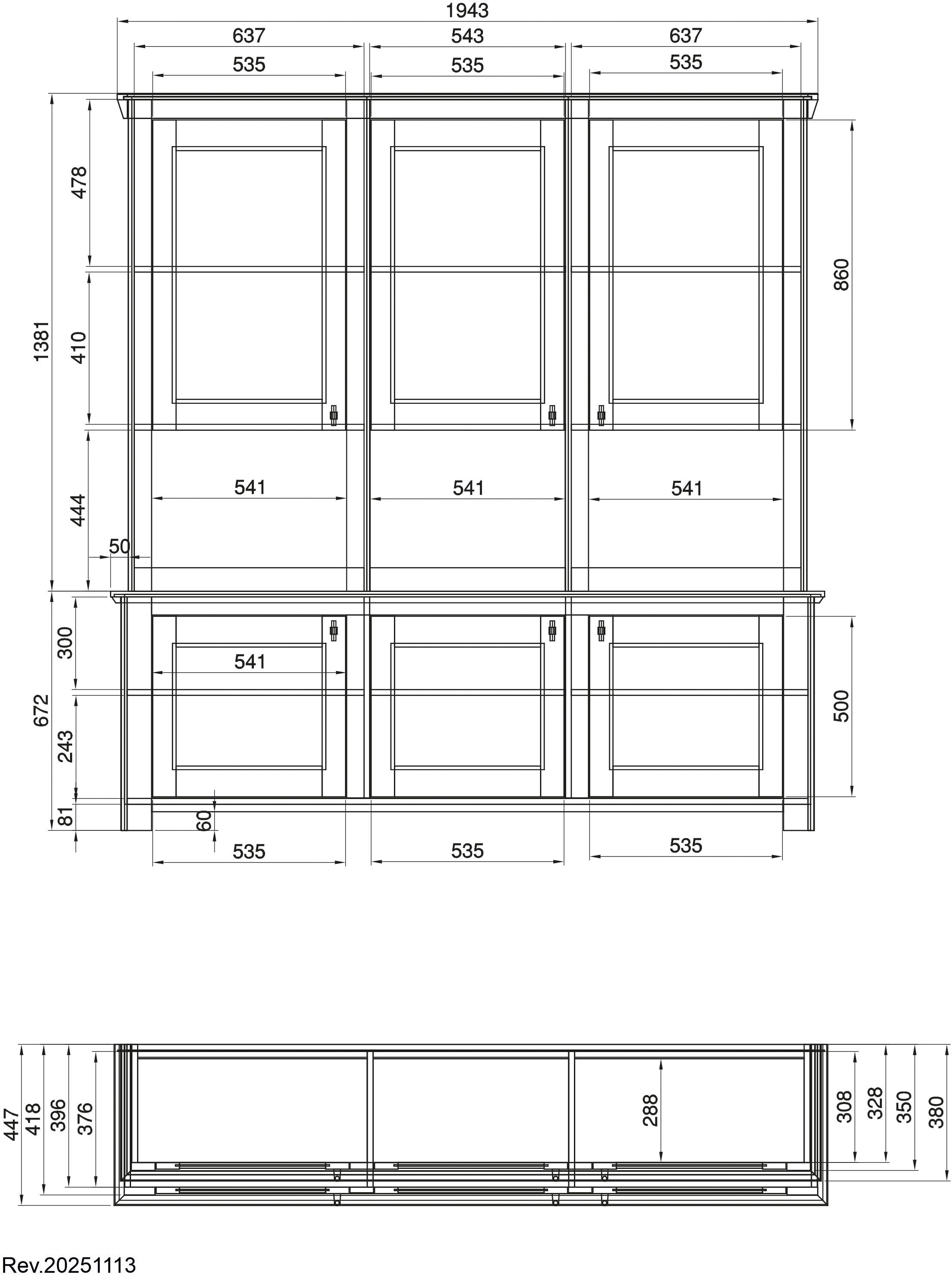 Home affaire Buffet »Bristol, Bücherschrank im Landhausstil, moderner Hochschrank« schwarze Metallgriffe, elegante Kranzoptik, ausreichend Stauraum