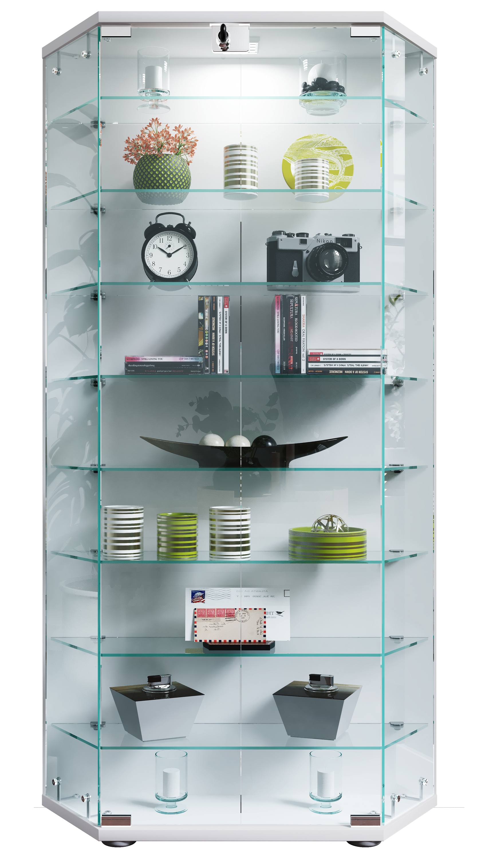 VCM Standvitrine "Holz Glas Stand Vitrine Sammelvitrine Cenila XL" 1 Stk. tlg.