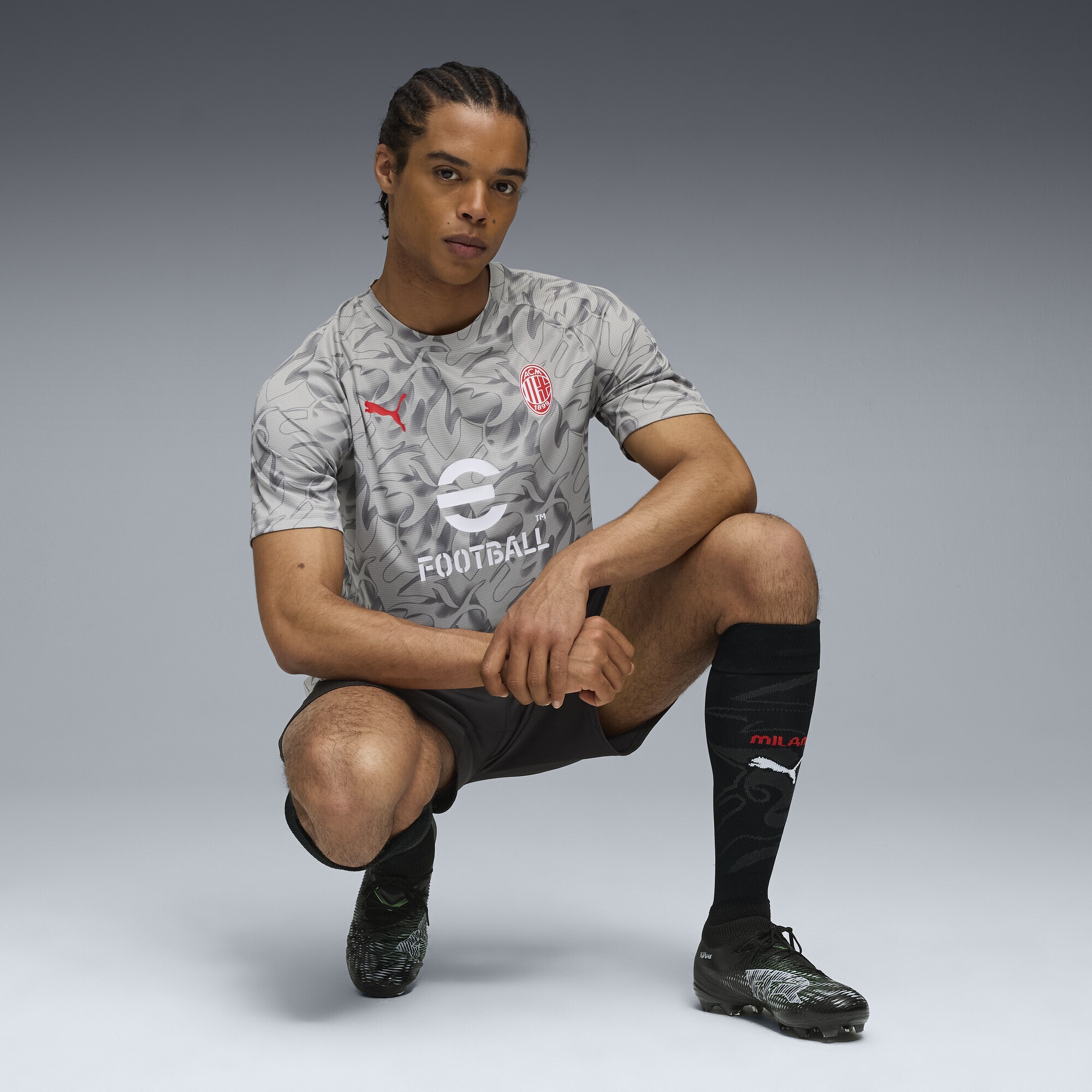 Trainingsshirt PUMA "AC Milan Aufwärmtrikot Herren", Herren, Gr. XL, weiß (smokey gray weiß), Obermaterial: 100% Polyester, slim fit, Rundhals, Shirts 3