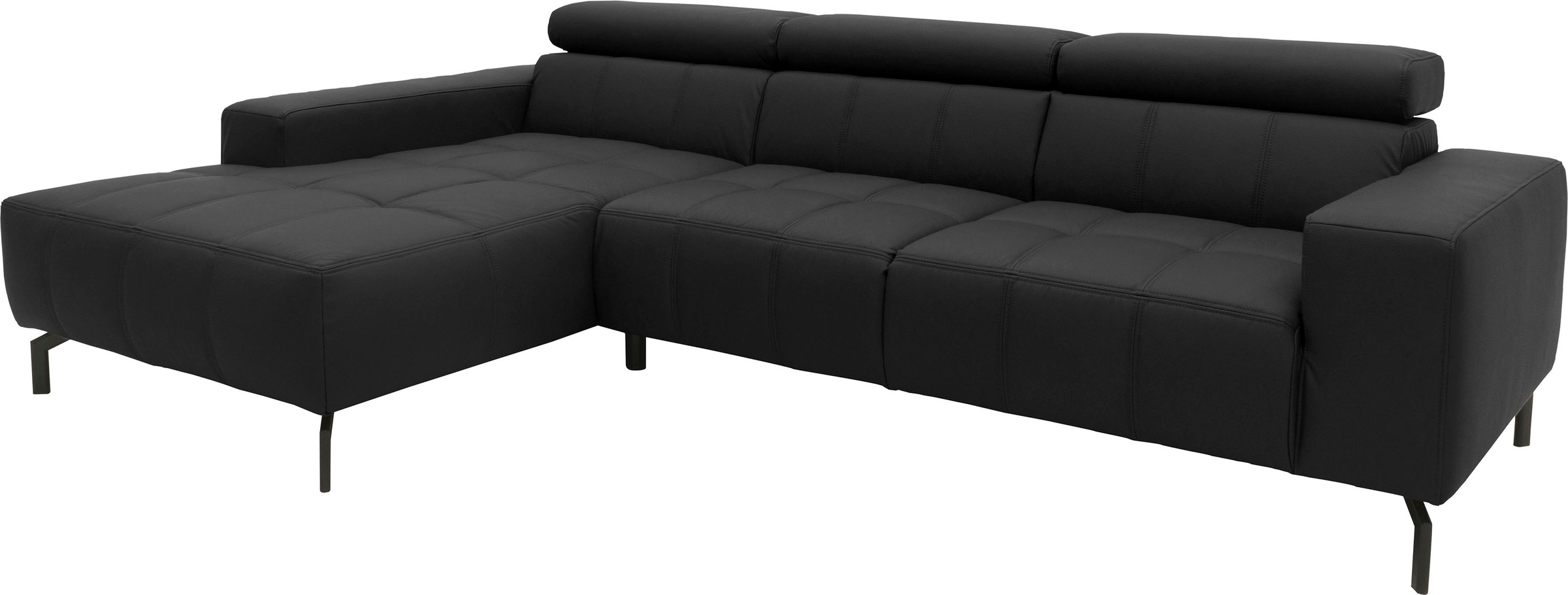 DOMO collection Ecksofa »Cunelli tolle Sitznähte als Designelement, fester Sitzkomfort, L-Form«, wahlweise mit 6-fach verstellbarer Kopfteilverstellung, bodenfrei