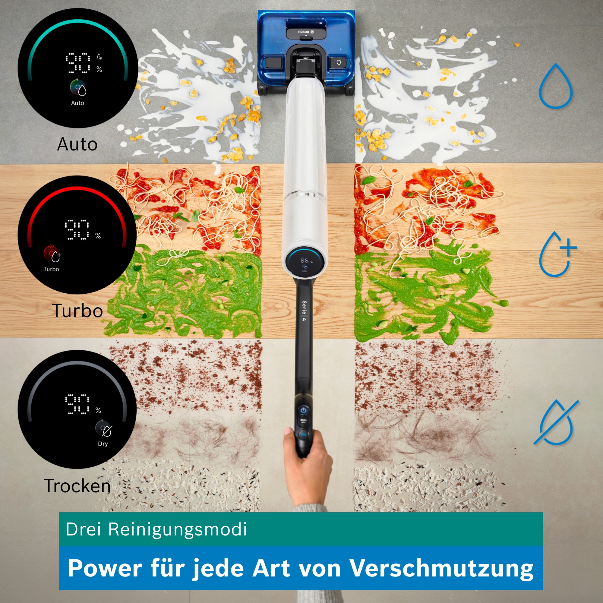 BOSCH Nass-Trocken-Sauger »OneFlow Serie 4 BHF41WS, Selbstreinigung, 24.000 PA Saugkraft« Anti-Haarverwicklung, LED-Licht, Schnelltrocknung, 40 min Akku / 150m²