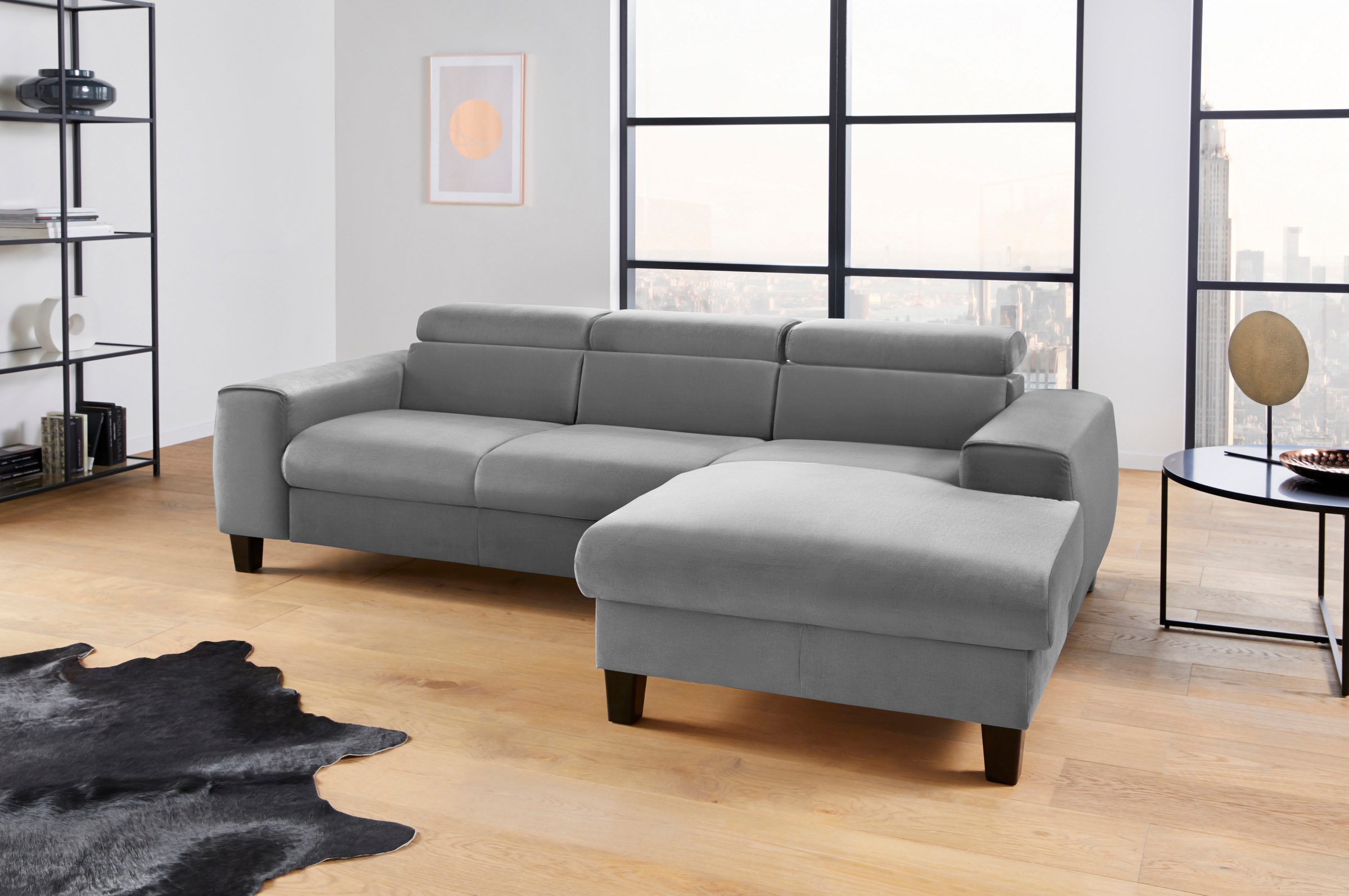 COTTA Ecksofa »Morven L-Form mit Kopfteilverstellung«, wahlweise mit Bettfunktion, Bettkasten & Wireless-Charger
