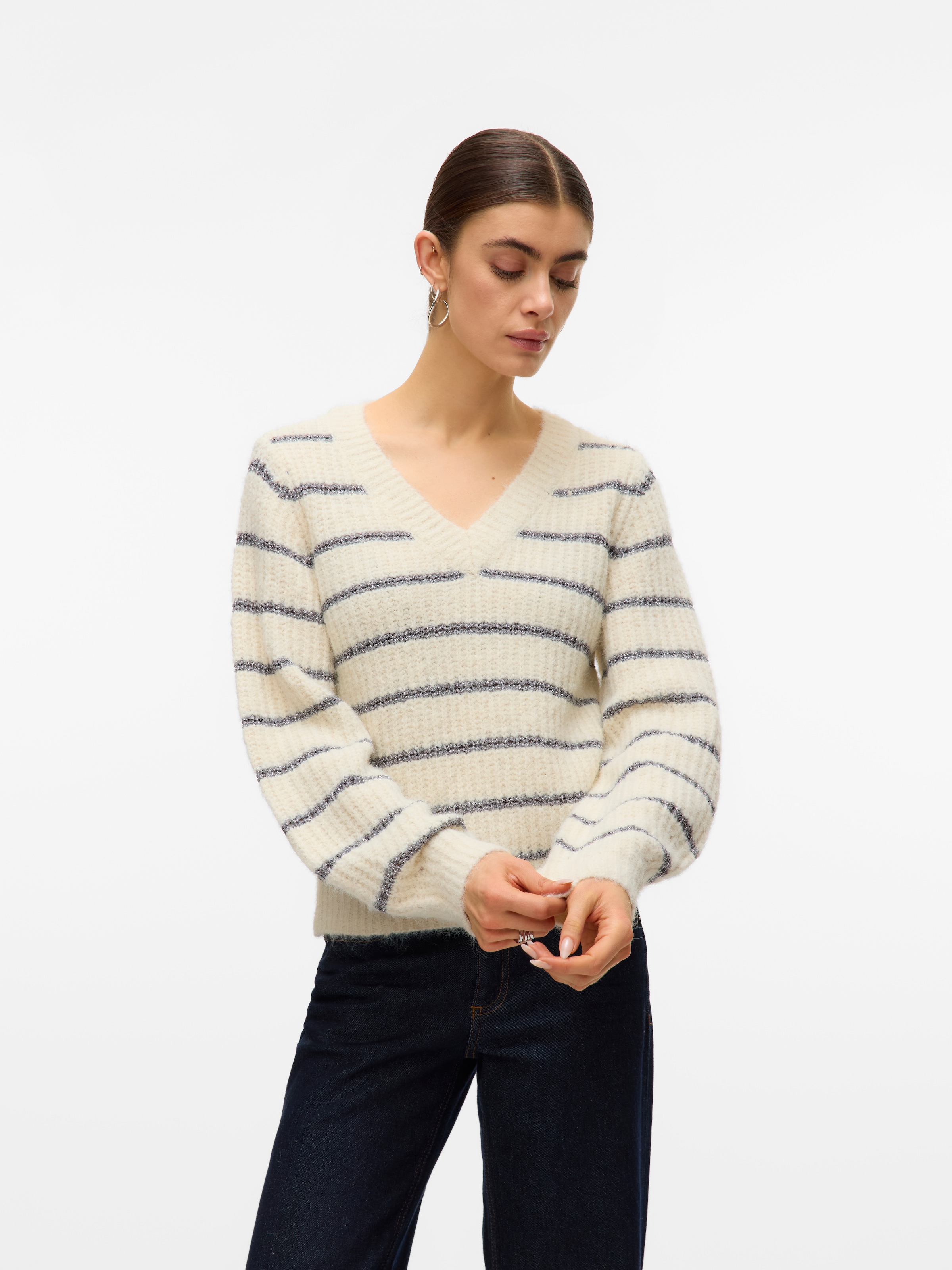 Vero Moda V-Ausschnitt-Pullover "VMAWESOME SHINE LS V-NCK STRIPE PULL BOO" günstig online kaufen