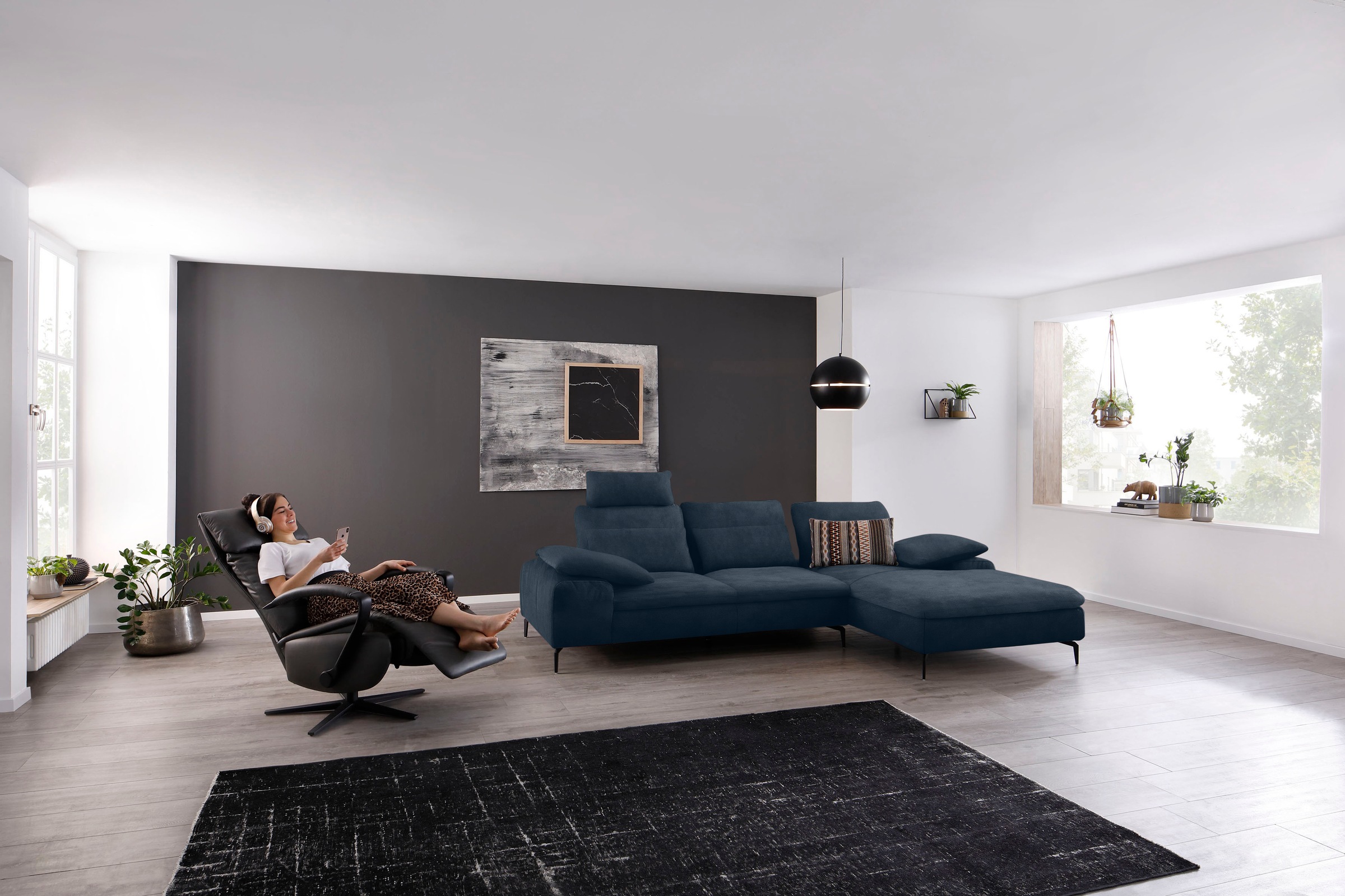 W.SCHILLIG Ecksofa »valentinoo, Designsofa, bequem, elegant und zeitlos, L-Form«, (Set), inklusive Hocker, mit Sitztiefenverstellung, Breite 299 cm