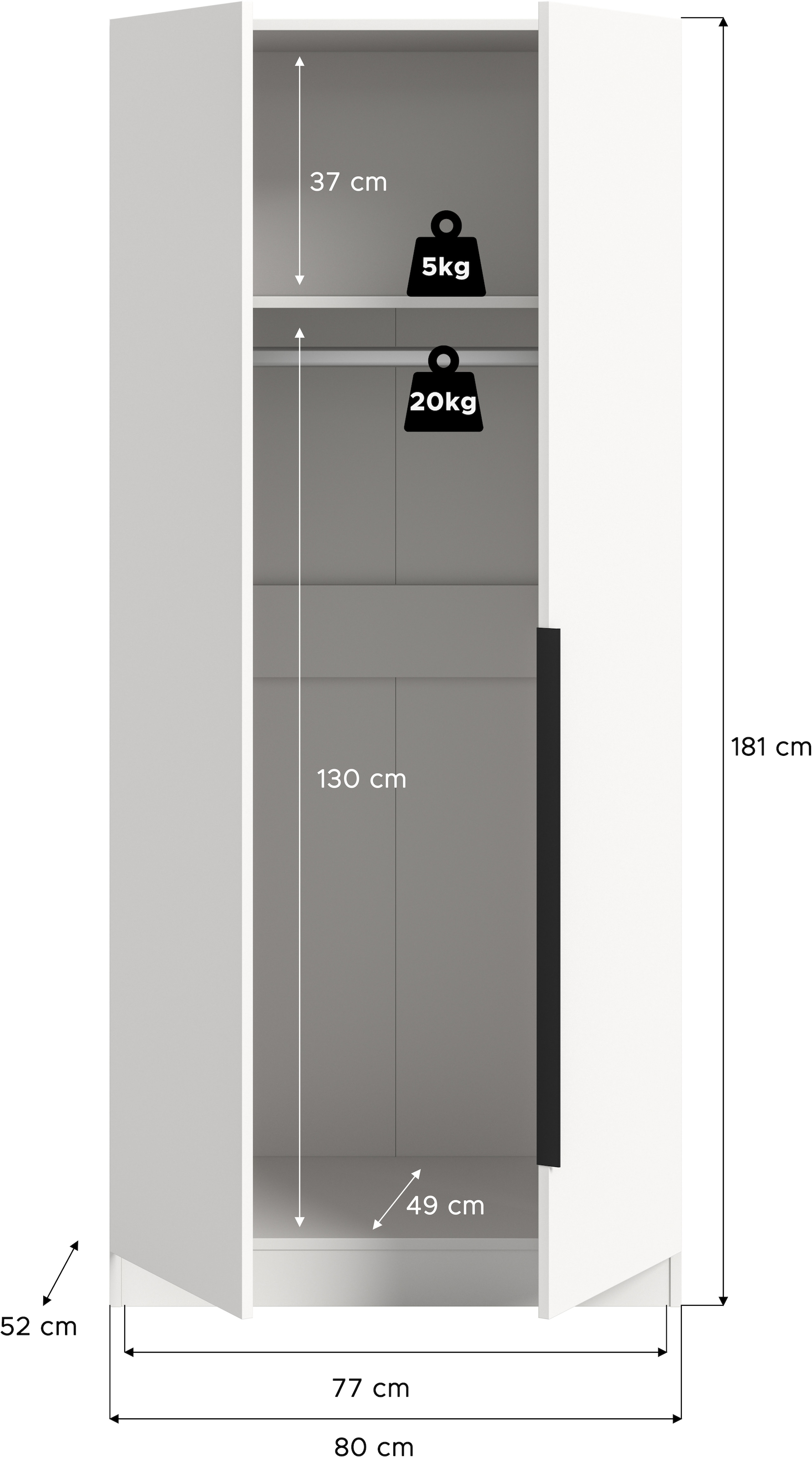 Home affaire Kleiderschrank »Skarde Schlafzimmerschrank, Garderobe, Schrank, Bestseller« Otto Bestseller Garderobe Schlafzimmerschrank,  Breite: 80 cm, weiß, Kleiderstange, Einlegeboden