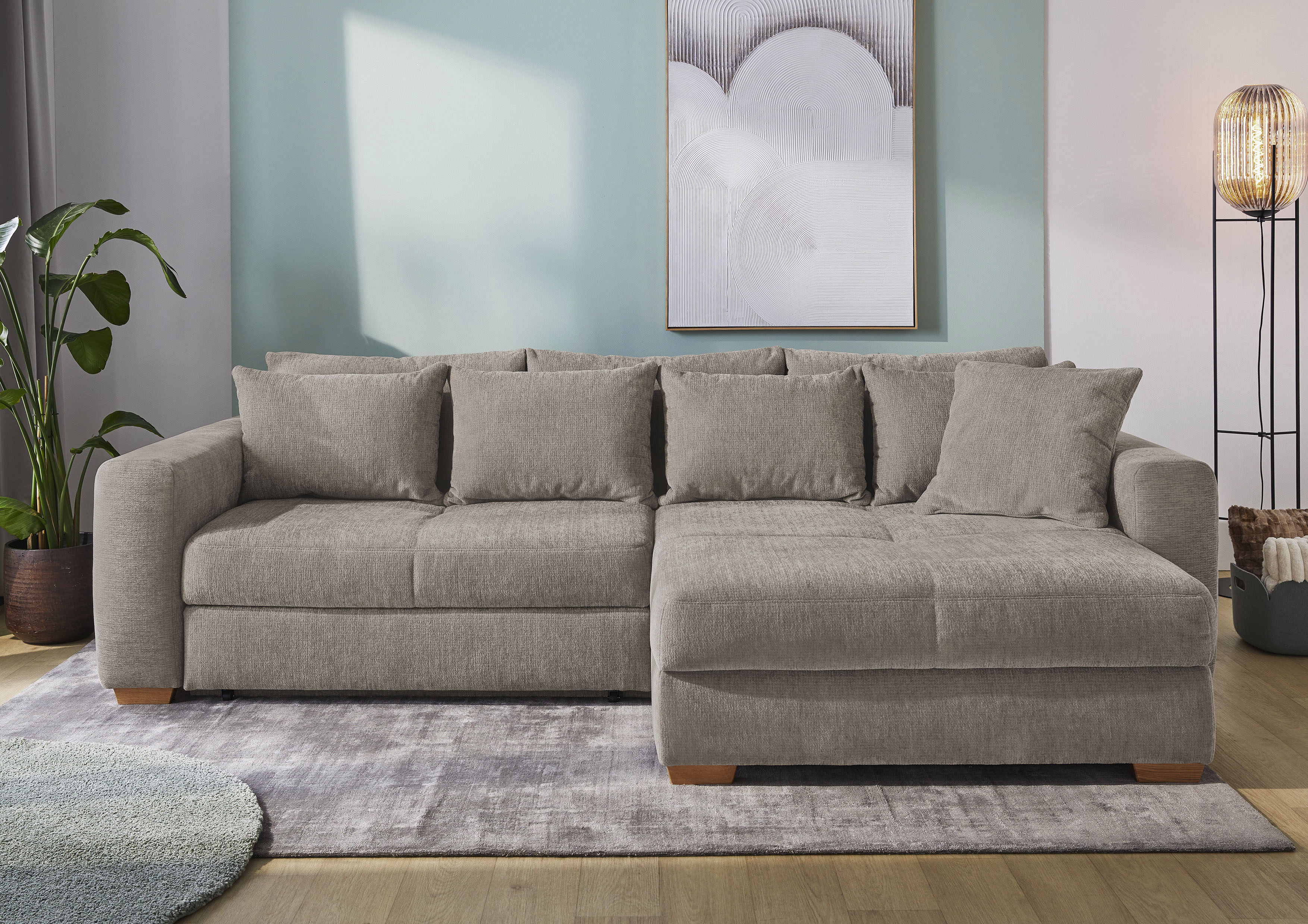 Jockenhöfer Gruppe Ecksofa "Kampen L-Form, B: 288 cm, Liegefl. 153x245 cm" mit Schlaffunktion, Bettkasten & Zierkissen, Federkern