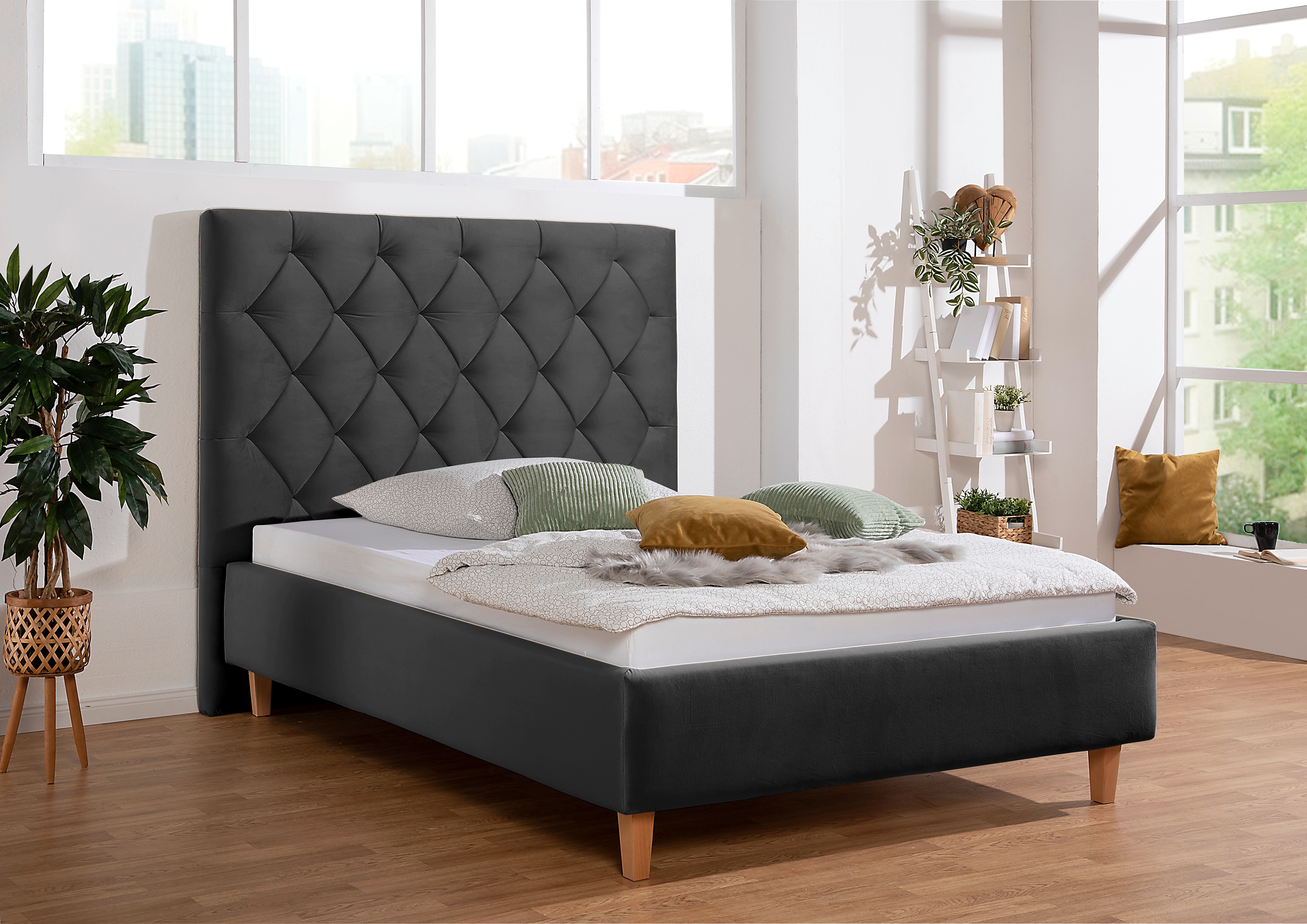 Home affaire Polsterbett "Sunley 140" Kreuzsteppung, Kopfteilhöhe 142 cm, ohne oder mit Matratze/Lattenrost