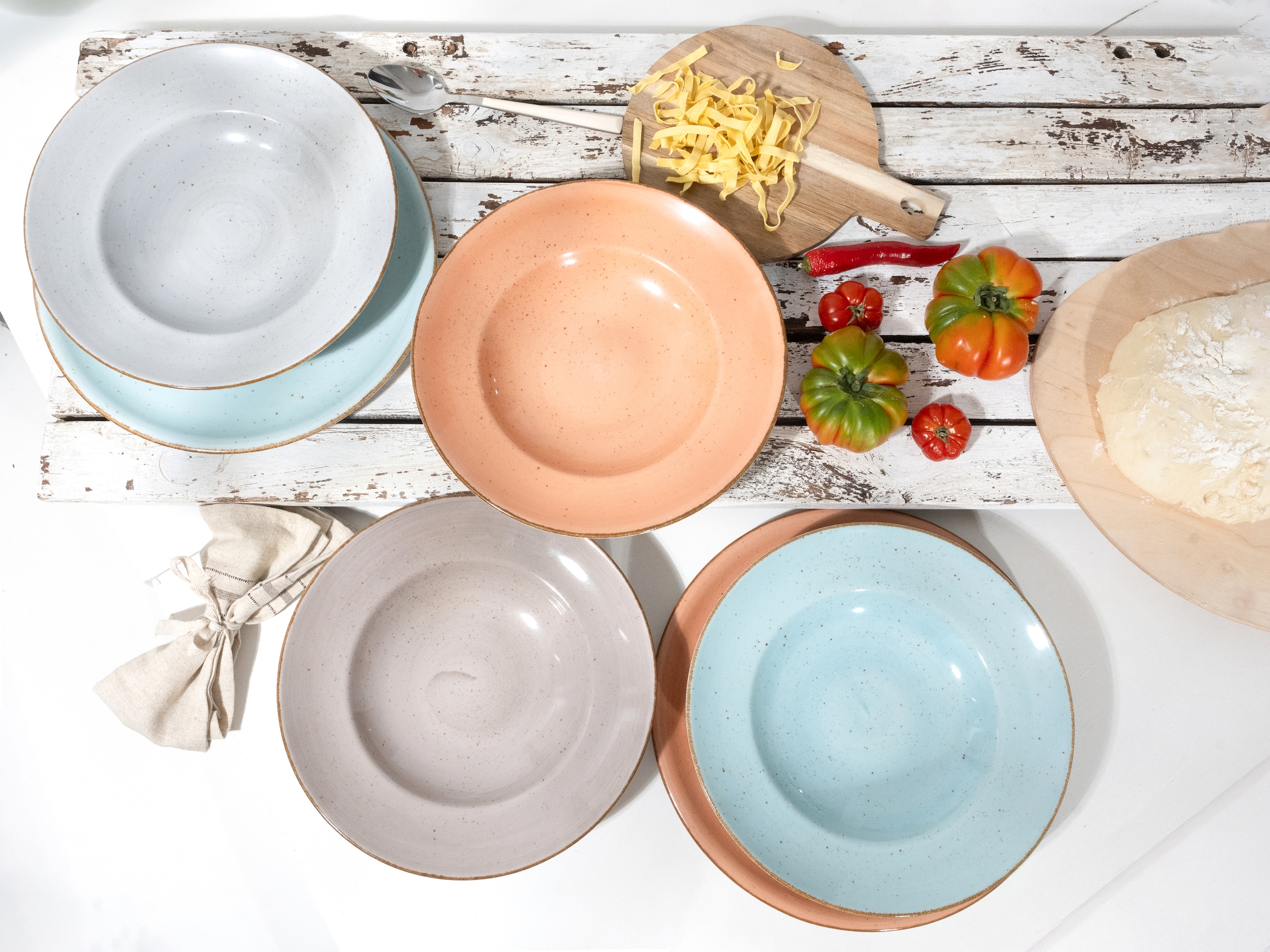 CreaTable Pizzateller »Essteller VINTAGE NATURE«, (Set, 4 St.), Teller Set für 4 Personen, Porzellan
