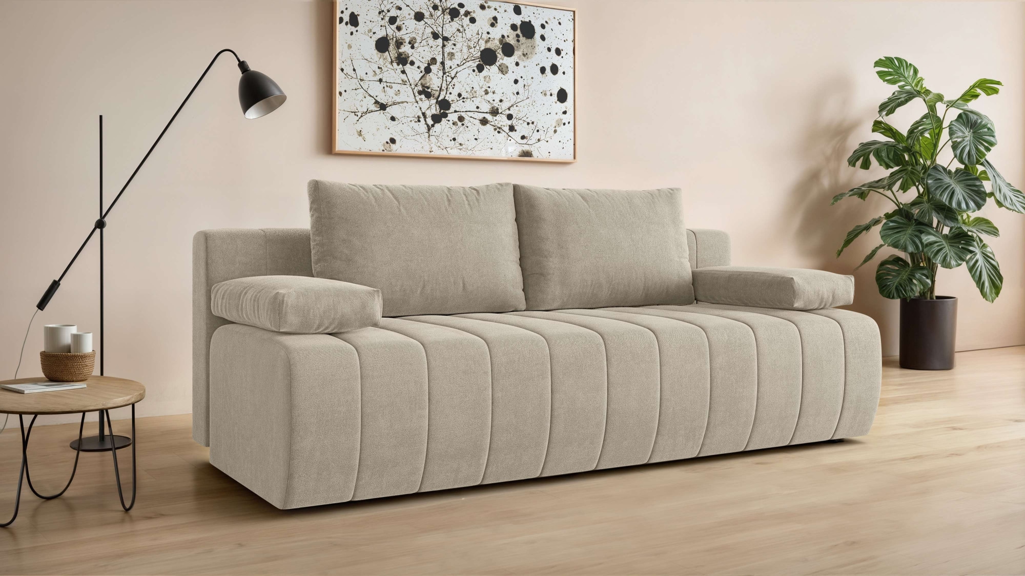 3-Sitzer HOME AFFAIRE, B:195cm H:92cm T:93cmbeige, 95% Polyester, 5% Nylon, Sofas, "LOVENDY Schlafsofa mit Bettkasten, Breite 195cm, Liegefläche