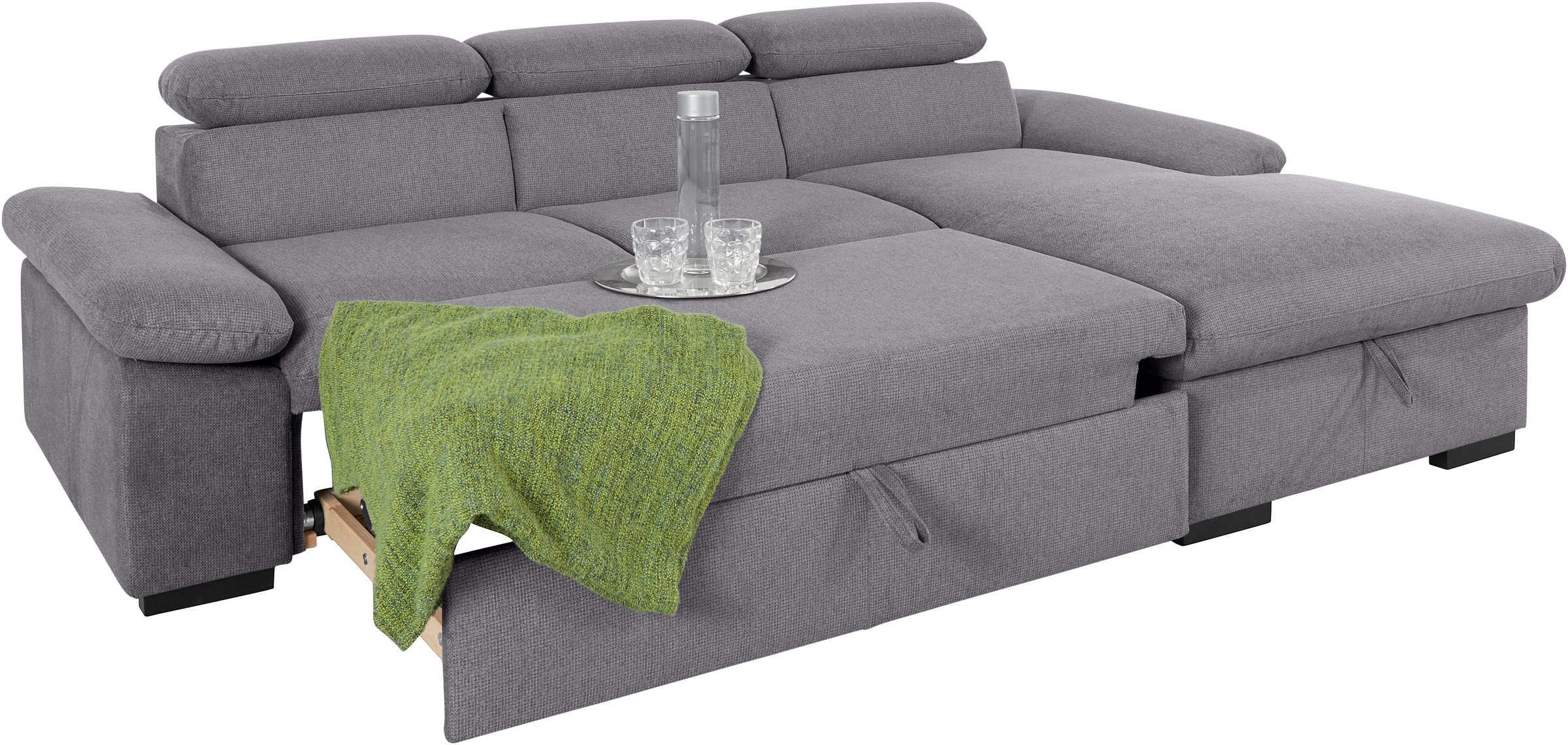 COTTA Ecksofa »Lola L-Form«, (Set, mit Hocker), mit Hocker & Kopfteilfunktion, wahlw. Bett- und Armteilfunktion