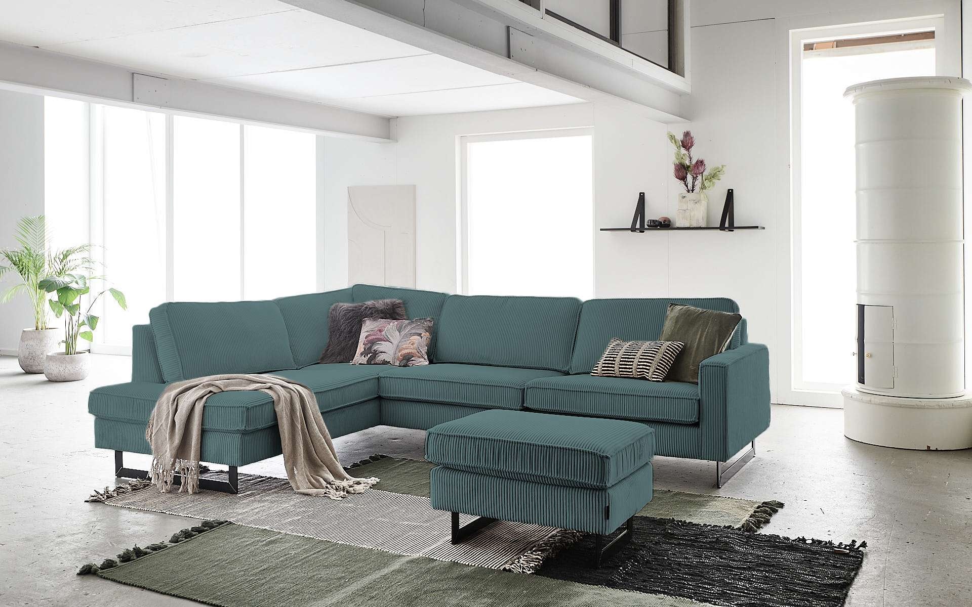 Places of Style Ecksofa "Pinto, 290 cm, Cord, Chenille, Lederoptik, Ottoman günstig online kaufen
