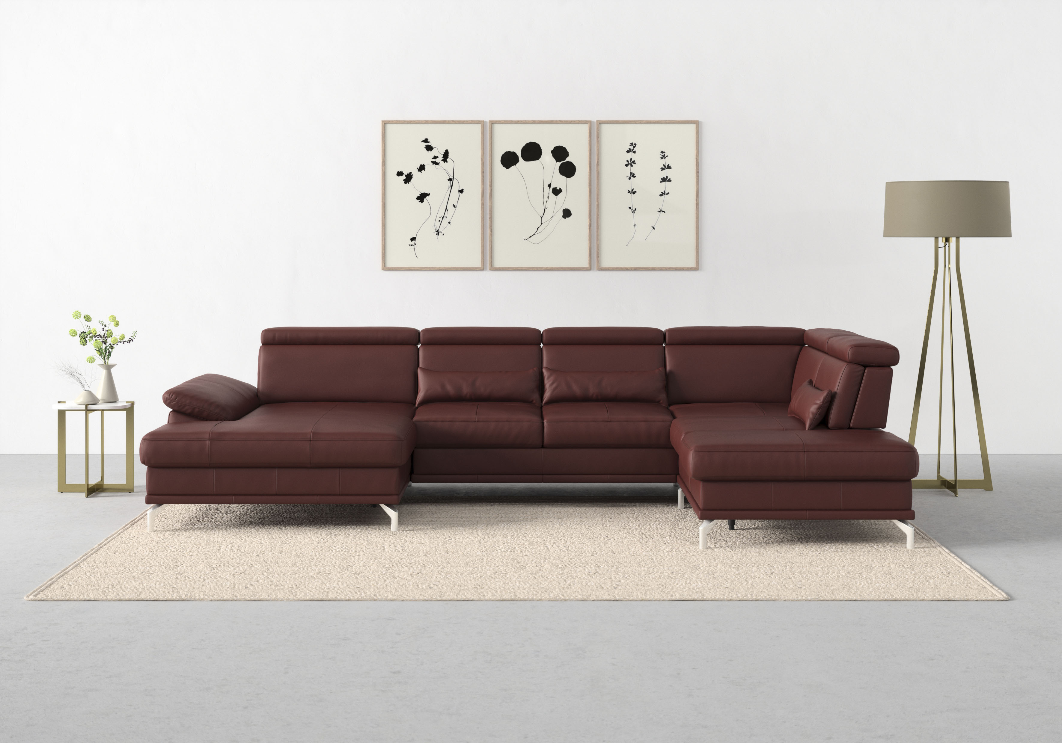 sit&more Wohnlandschaft "Cabrio U-Form, B: 359 cm, mit Sitztiefen-, Arm- & Kopfteilverstellung" 3 Nierenkissen, Federkern, mit Schlaffunktion und Stauraum