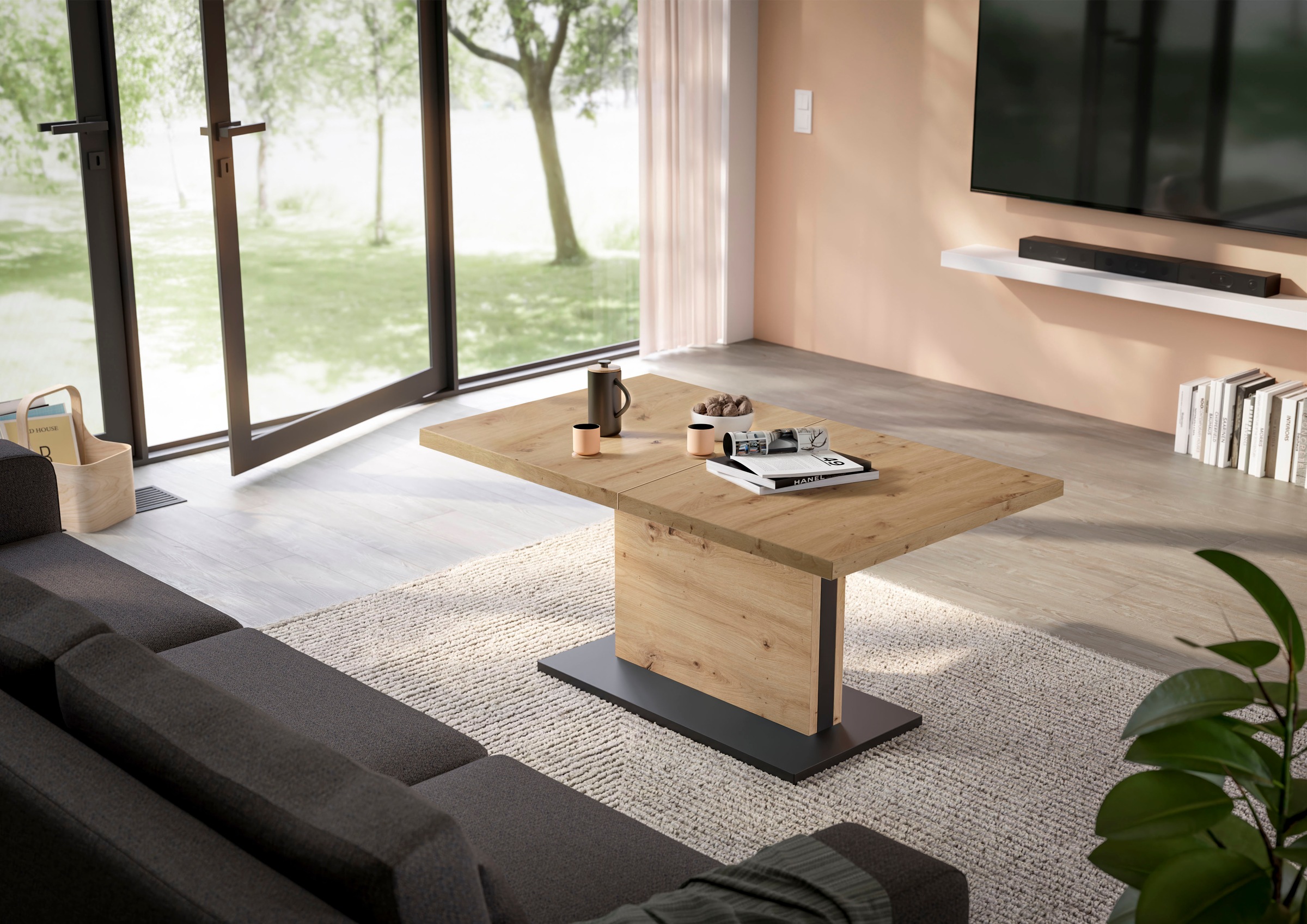 Mäusbacher Couchtisch »Lift Couchtisch«, Lift Couchtisch, höhenverstellbar 56-75cm,120-160cm breit