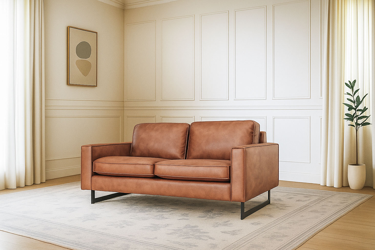 OTTO home 2-Sitzer "Pinto, 166 cm, Cord, Chenille, Lederoptik" mit Keder, schwarze Metallfüße, Wellenunterfederung