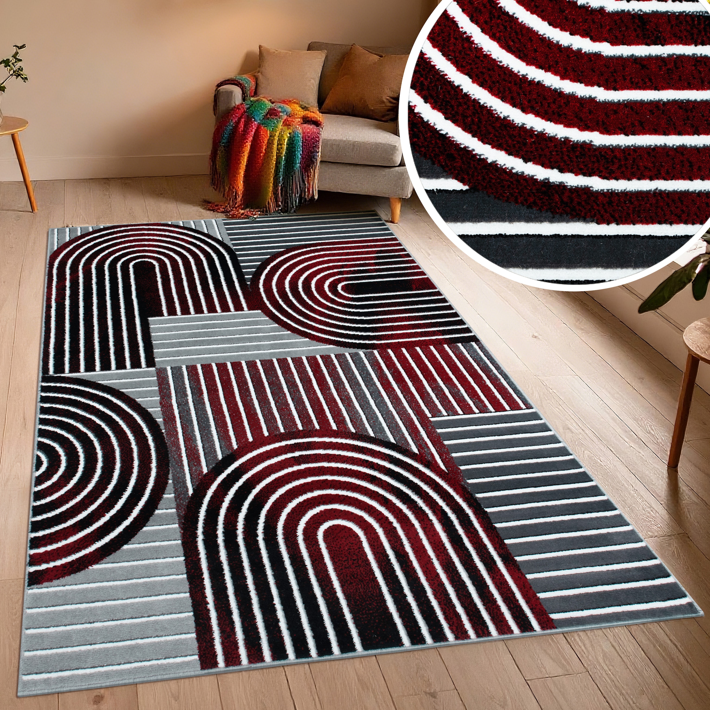 Teppich OTTO HOME "Lysandra", rot, B:280cm H:8mm L:380cm, Kunstfaser, Teppiche, Teppich, 3D-Effekt, softer Kurzflor, pflegeleicht, leichter Glanz, Scandi-Look