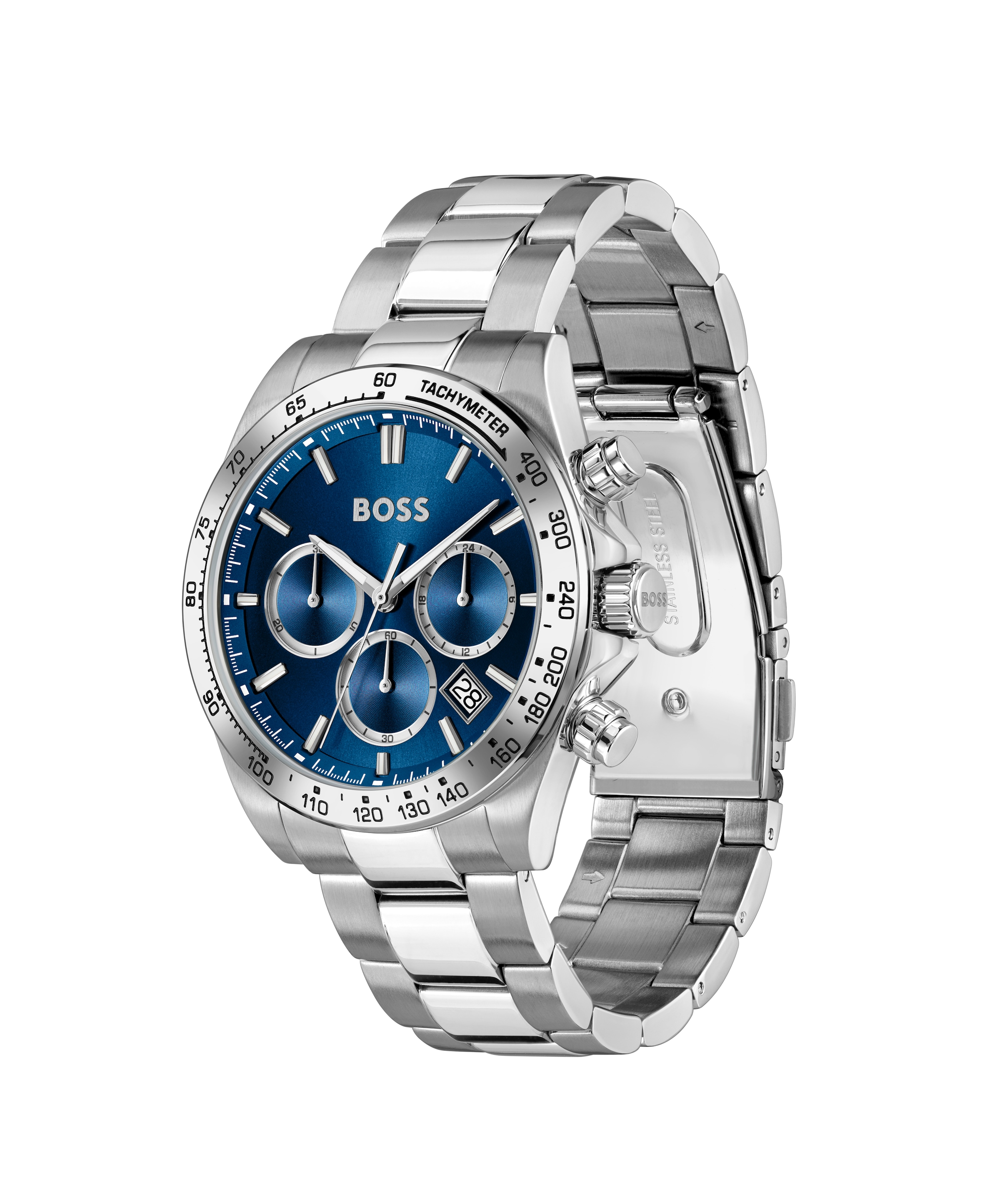 BOSS Chronograph »HERO 2.0« Quarzuhr, Armbanduhr, Herrenuhr, Edelstahlarmband, analog, Tag