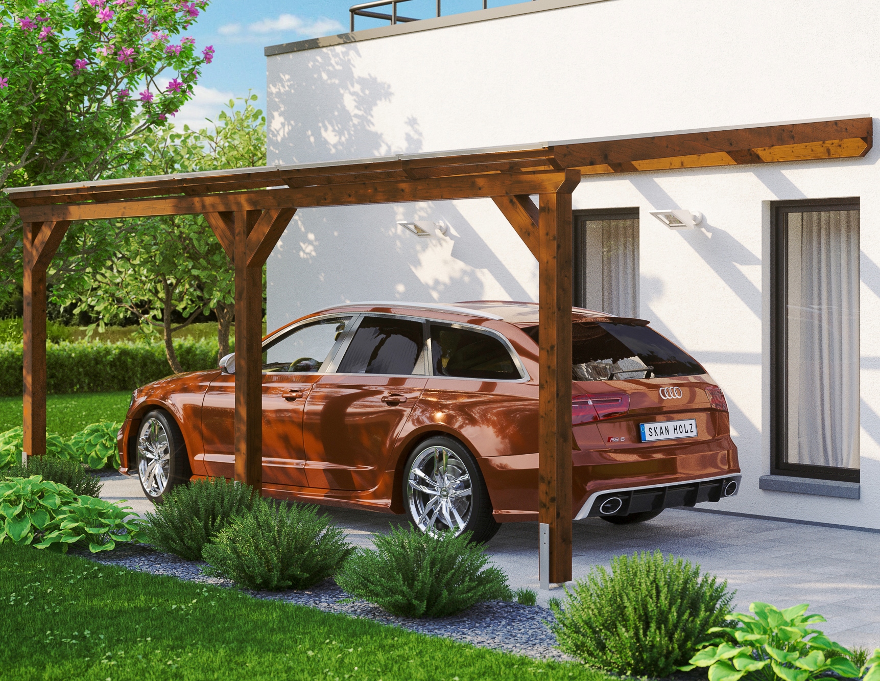 Skanholz Anlehncarport "Vogtland", Leimholz-Nordisches Fichtenholz, 276 cm, braun