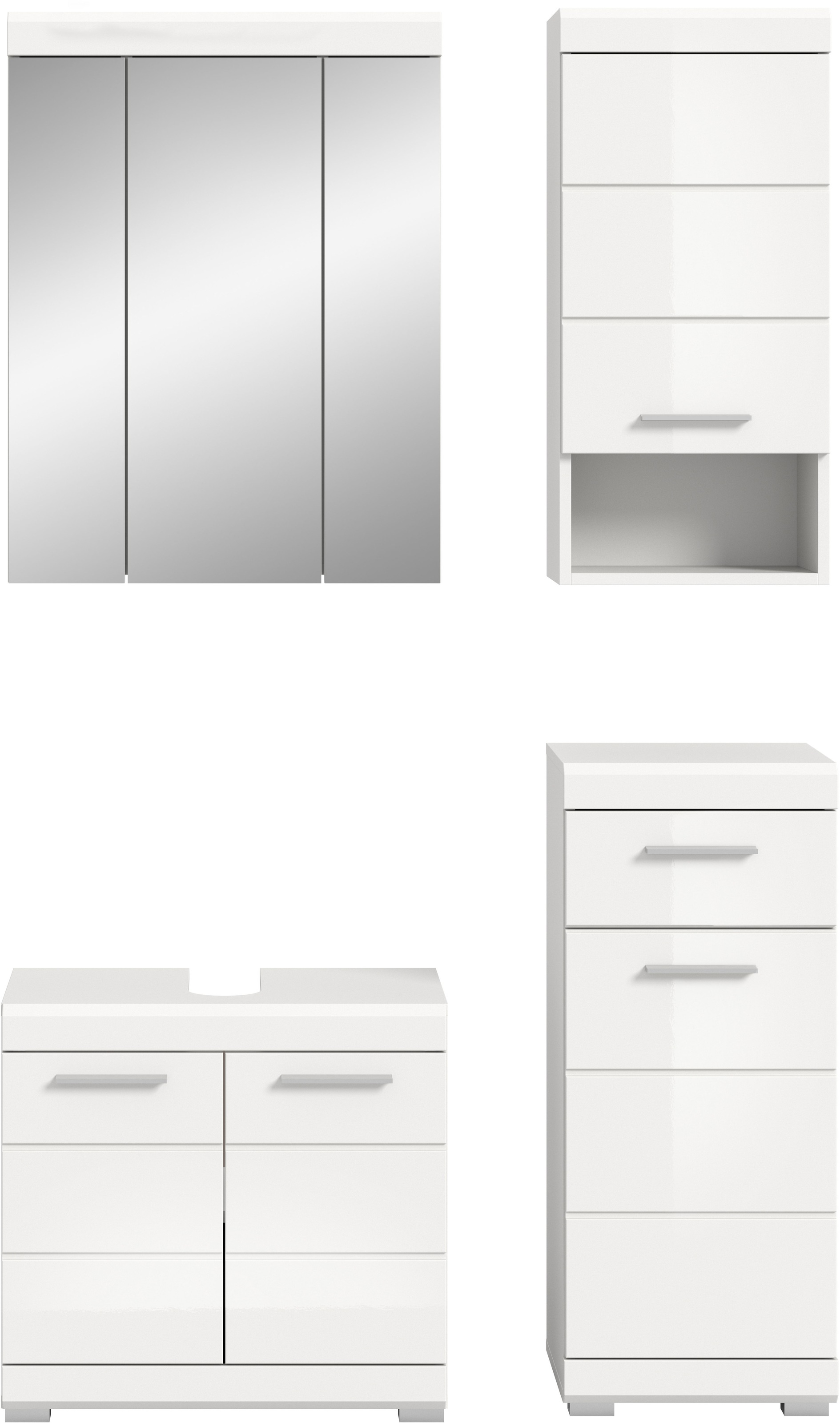 INOSIGN Badmöbel-Set »Siena, 4 teilig, bestehend aus:«, (Set), Waschbeckenunterschrank, Spiegelschrank, Unterschrank, Hängeschrank