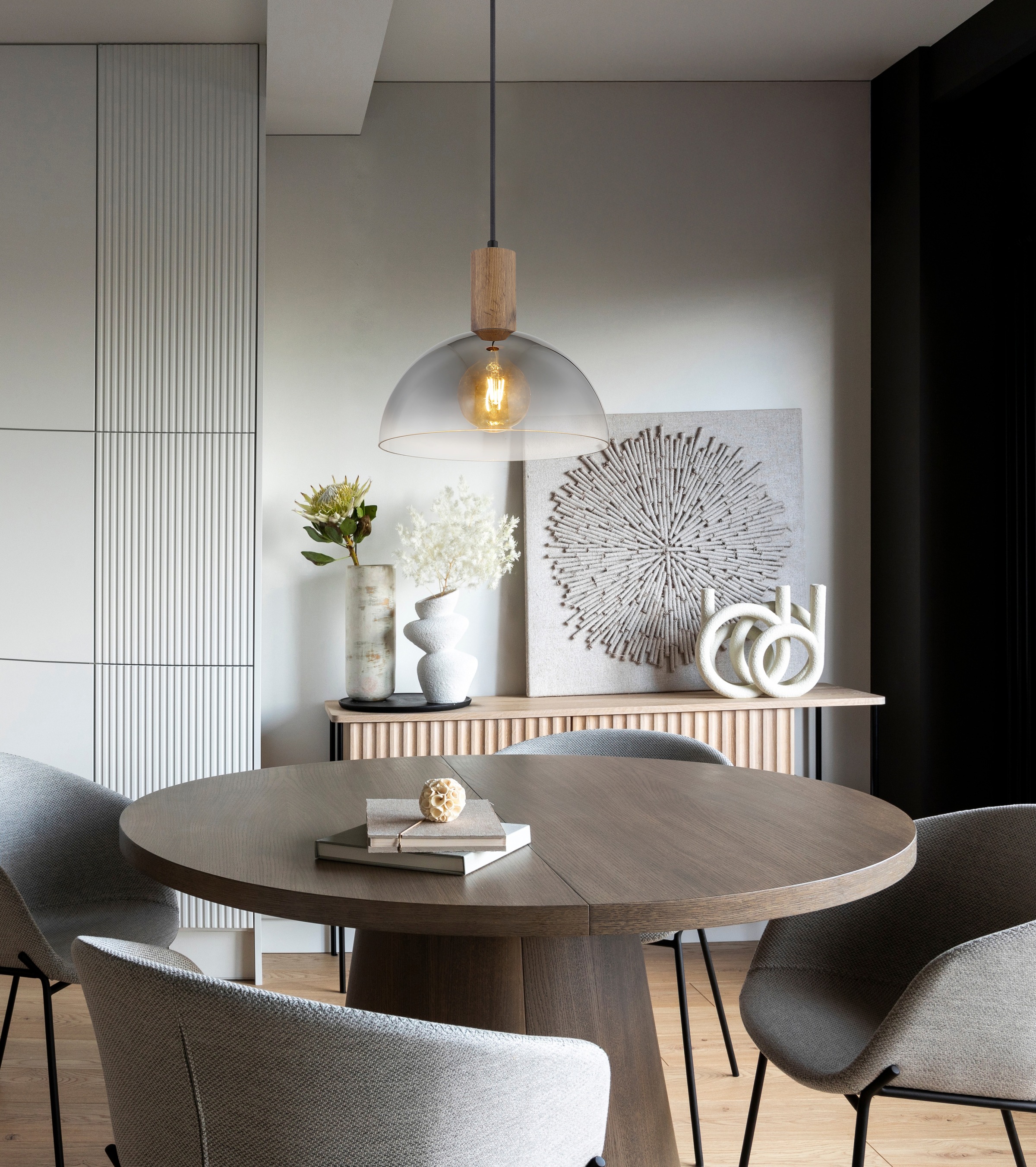 NOWA Hängeleuchte »ROMY« E27 1 Stk. Hängeleuchte Holz & Glas, höhenverstellbar, stilvoll modern