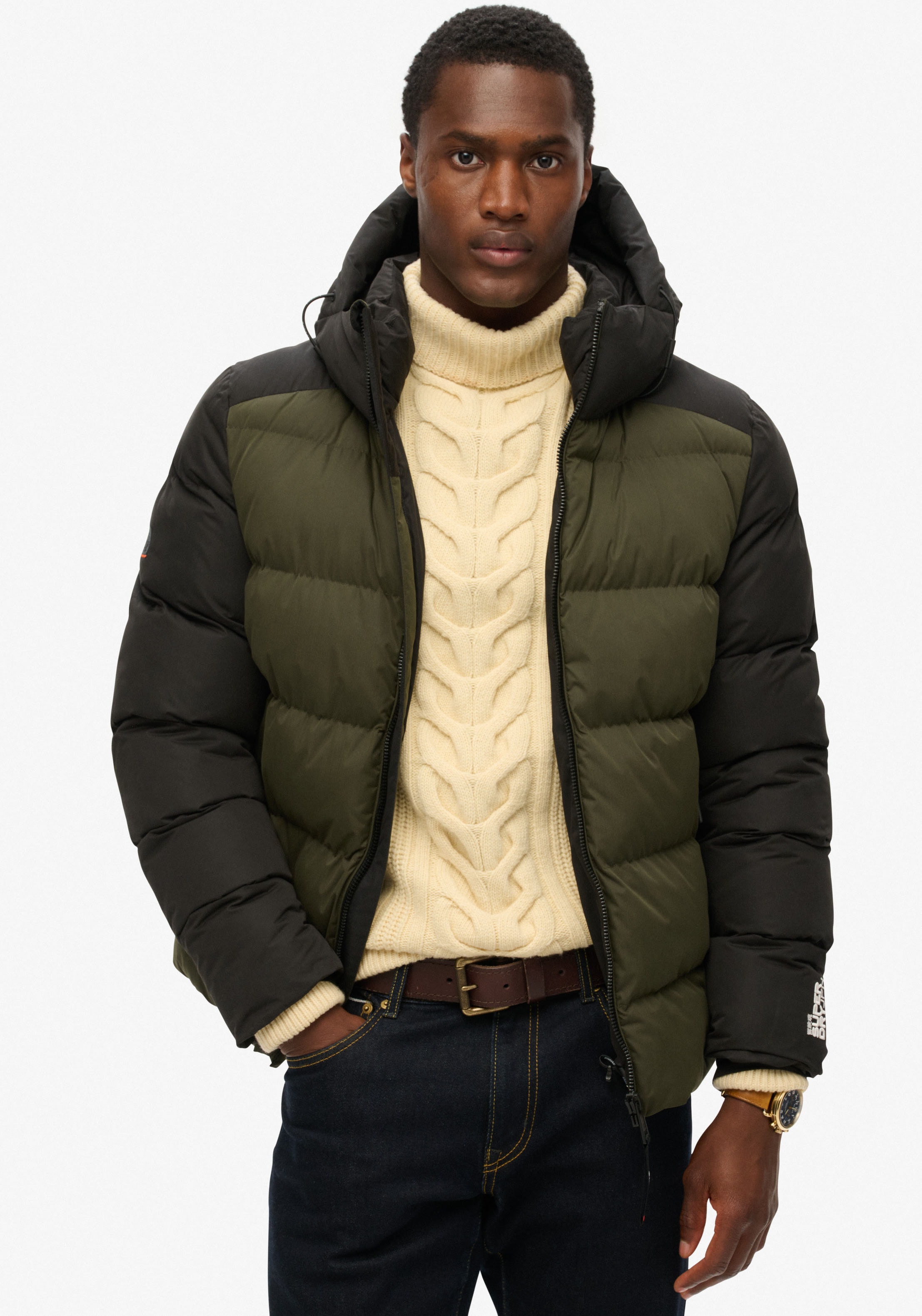 Superdry Steppjacke »HOOD COLOUR BLOCK SPORT PUFFER«, mit Kapuze