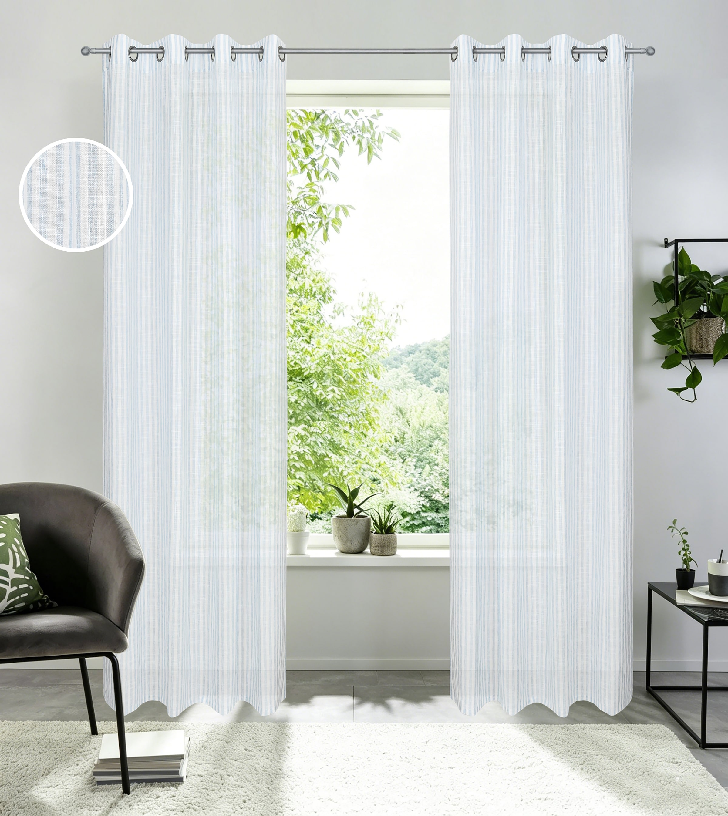 OTTO home Gardine »Marric« Ösen 1 Stk. tlg. halbtransparent, Leinenoptik mit Streifen, verschiedene Größen
