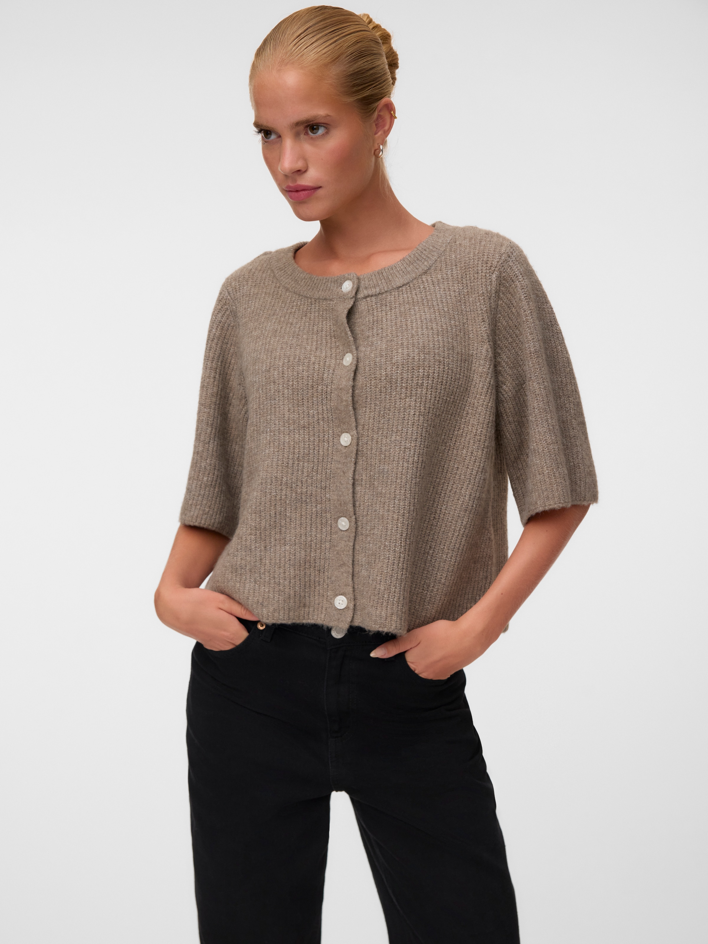 Vero Moda Strickjacke "VMSOFFE 2/4 O-NECK CARDIGAN NOOS" Materialmix, regular fit