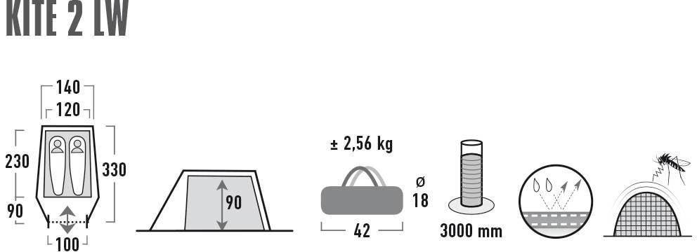 High Peak Tunnelzelt »Kite 2 LW«, 2 Personen