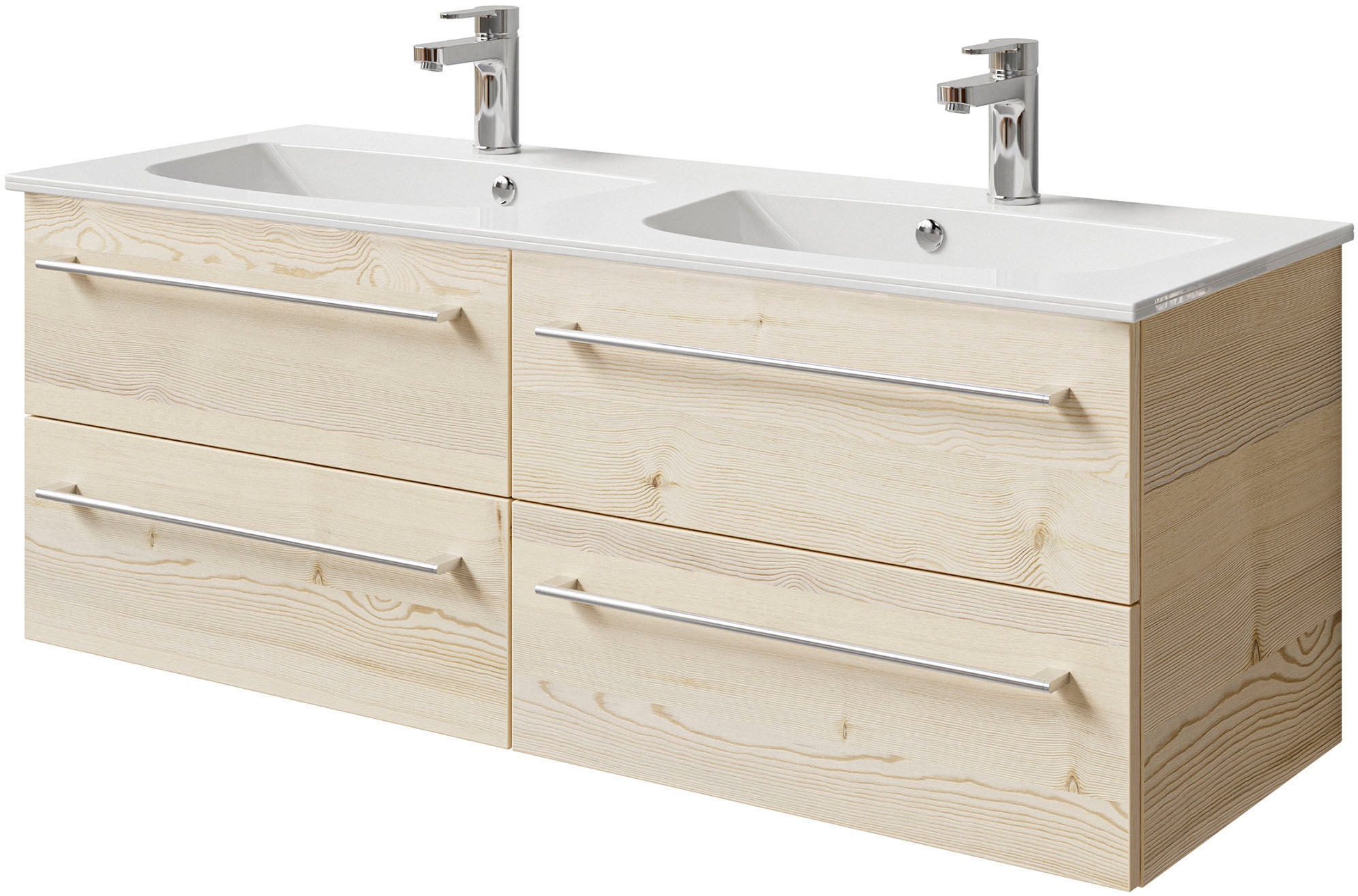 Saphir Badmöbel-Set »Serie 6025 2-teilig Mineralmarmor-Waschtisch mit LED-Spiegelschrank«, (2 St.), Waschplatz 132cm breit, 4 Schubladen, 2 Spiegel-Türen, inkl Türdämpfer