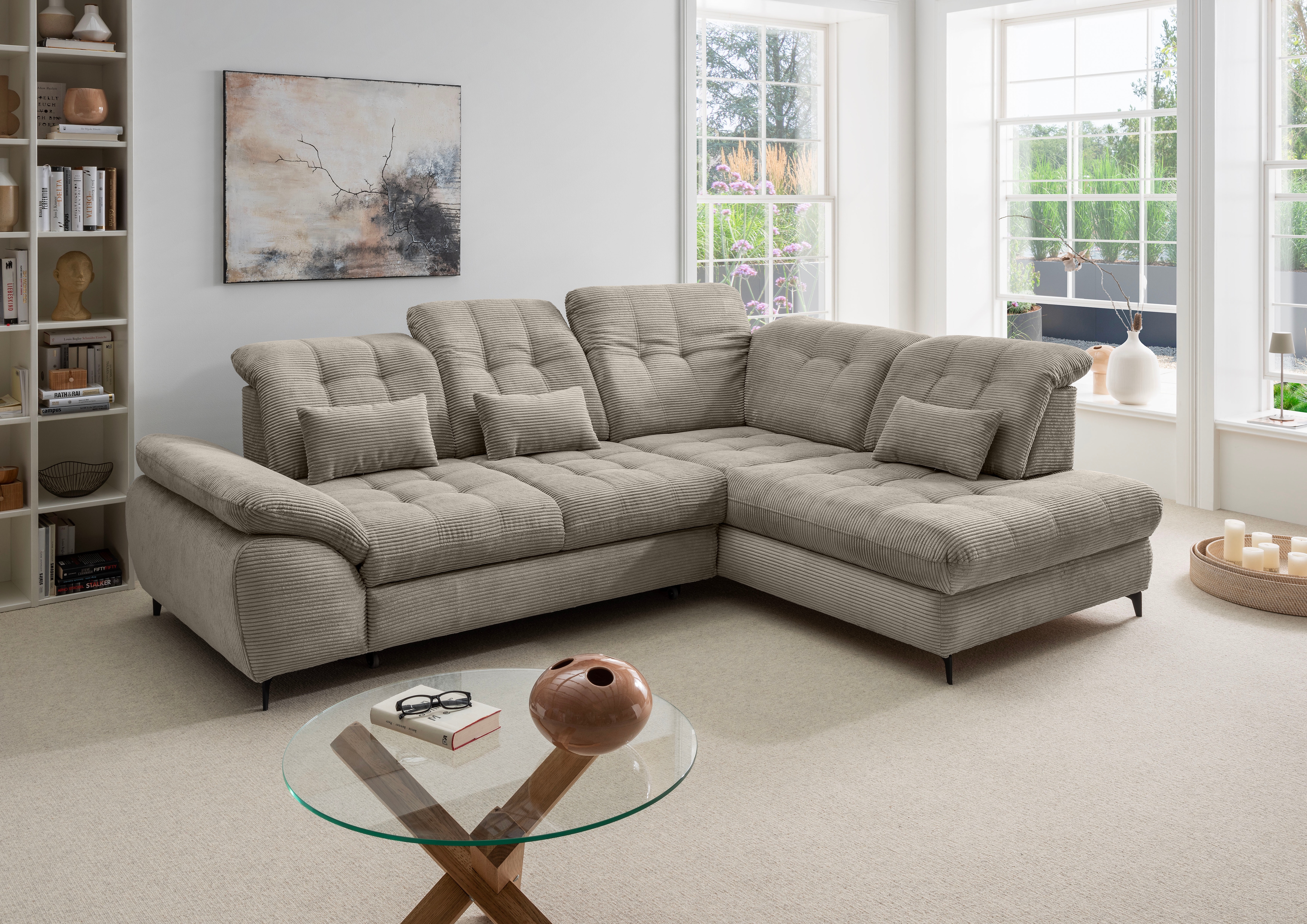 OTTO home Ecksofa "Delphino modern & bequem, Multifunktionen: Bettfunktion, 288cm" zwei verschiedene Fußfarben wählbar