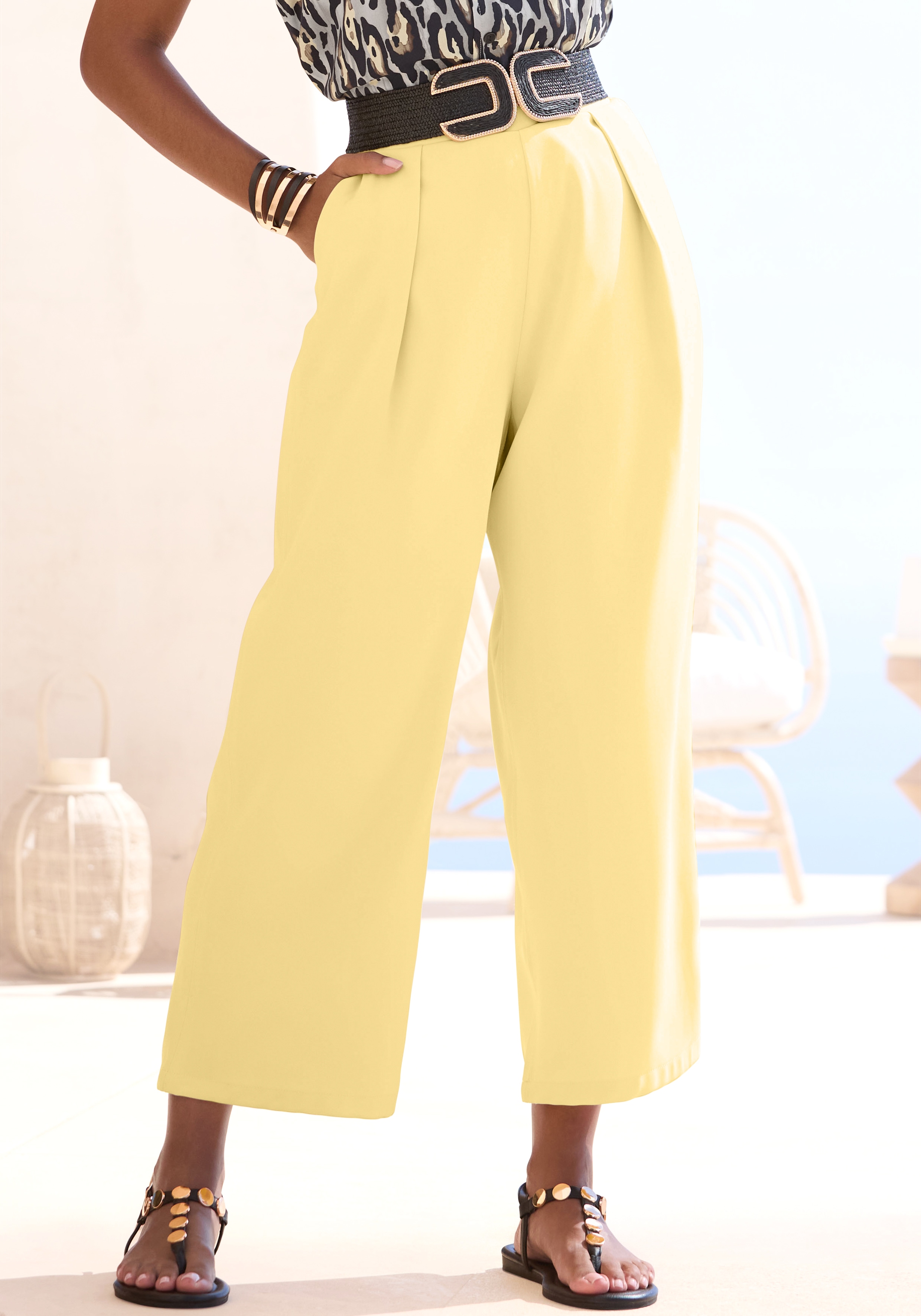LASCANA 7/8-Hose "mit modischen Bundfalten und weitem, luftigem Bein" sommerlich elegante Schlupfhose aus Webware, Culotte