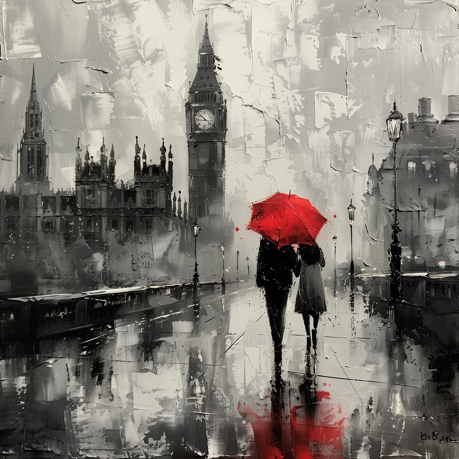 queence Leinwandbild »Big Ben bei Regen«, Architektonische Elemente-Bilder von Europa-Bilder von Liebespaaren-Brücken-Filmszene-Großbritannien-Jahreszeiten-Paar-Personen-Rain-Romantisch, (1 St.), Premium-Leinwandstoff, Handarbeit aus Deutschland