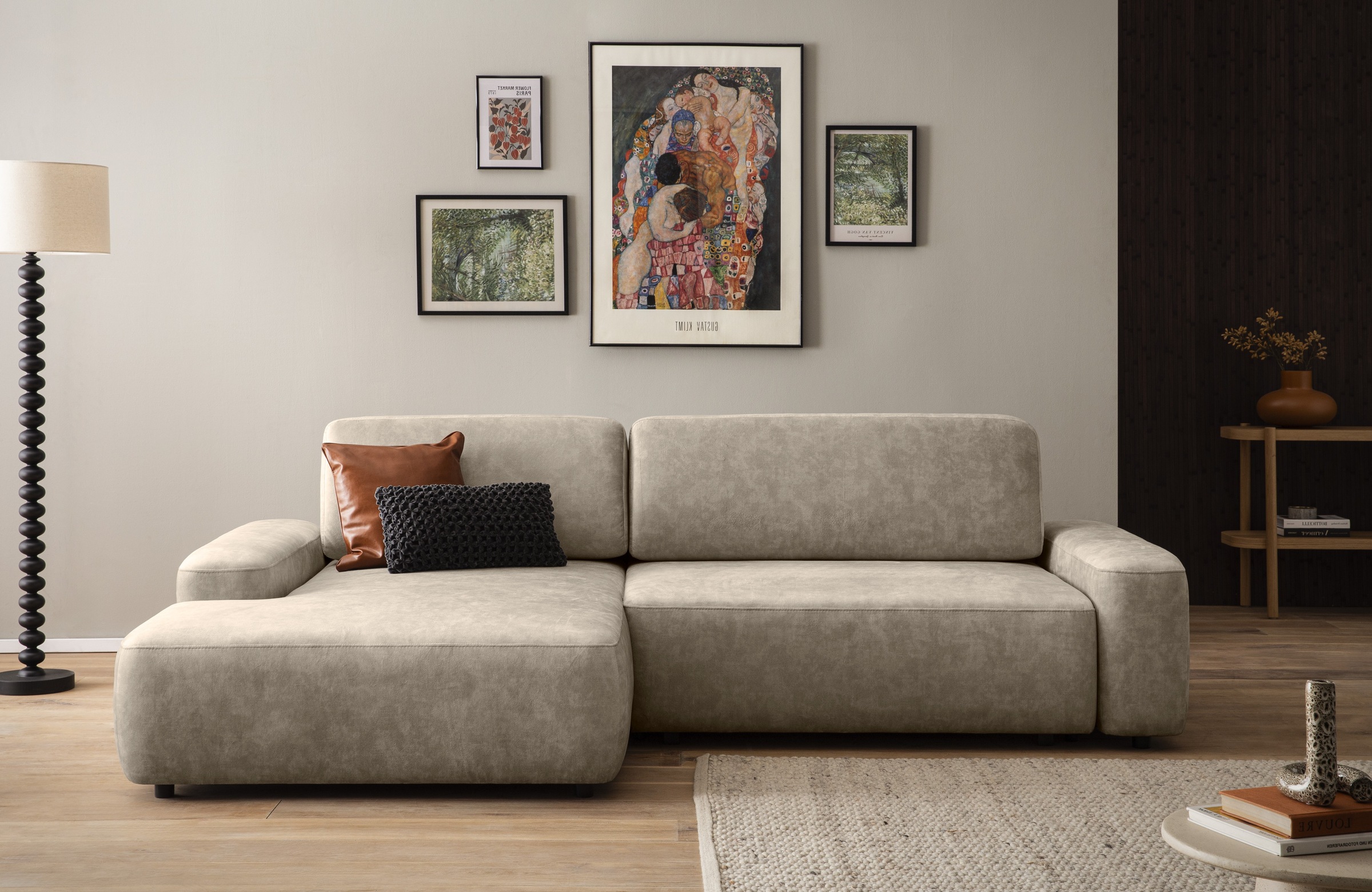 INOSIGN Ecksofa »TORGE (264cm), Schlafsofa in Cord, Samtvelours o Struktur fein, L-Form«, Schlaffunktion, Bettkasten, Liegefläche: 125/210 cm