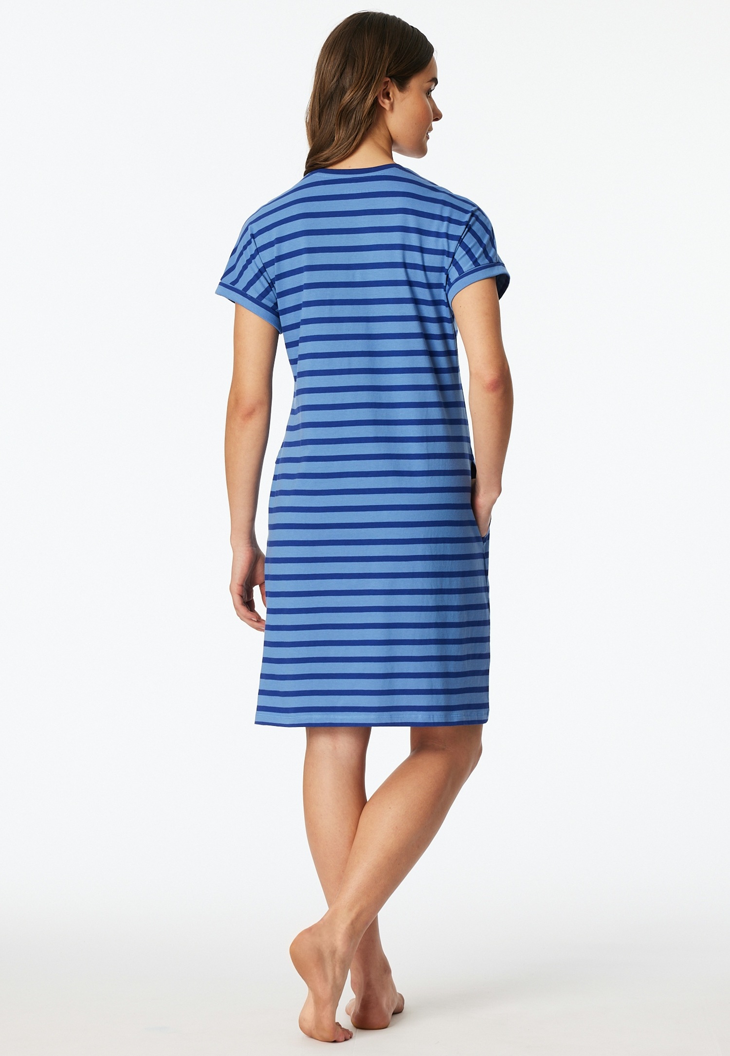 Thumbnail - Schiesser Nachthemd "Casual Essentials" Seitennahttaschen mit garngefärbten Streifen und sportlichen Taschen