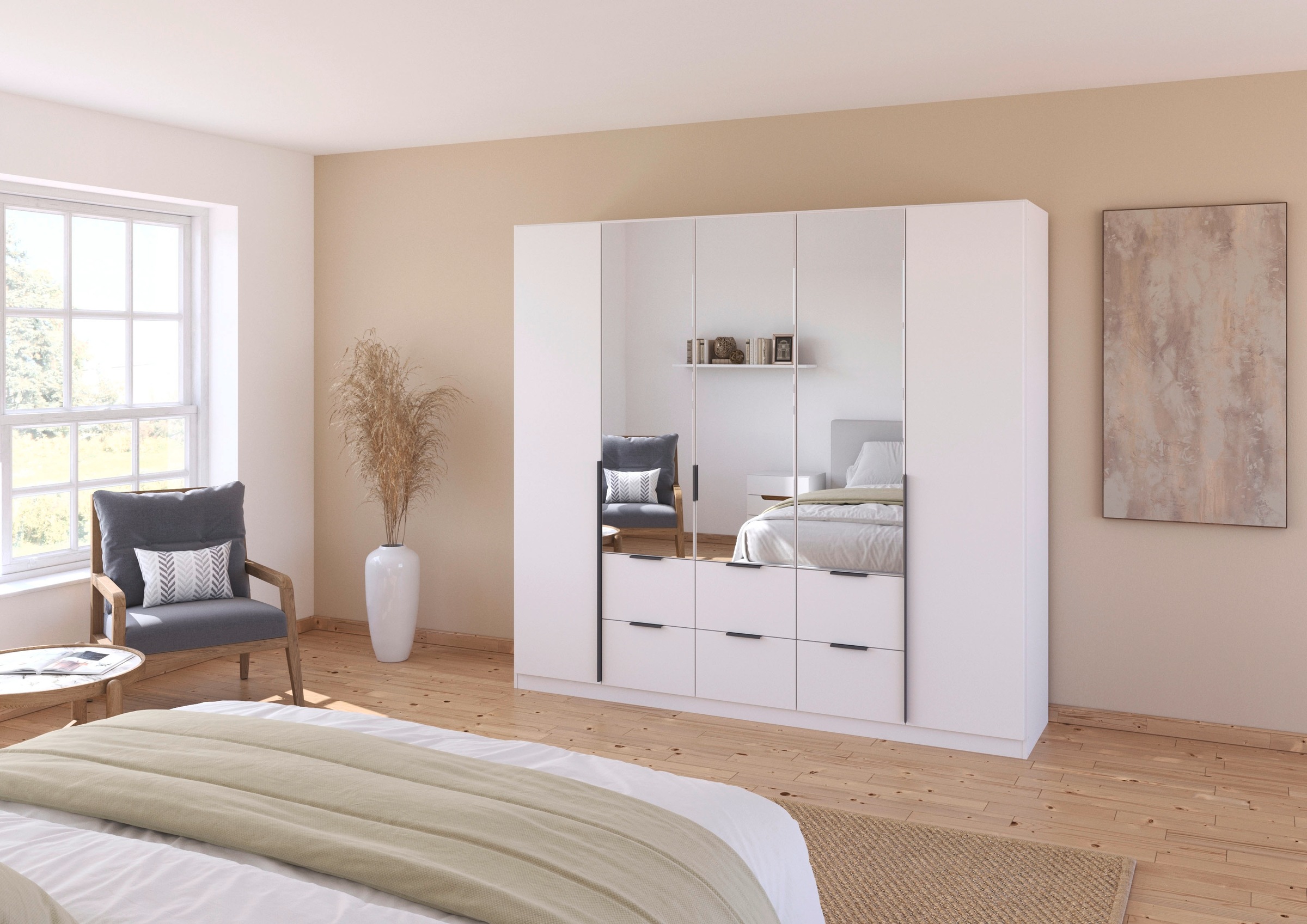 rauch Drehtürenschrank »Kleiderschrank Schrank Garderobe AGORDO mit Dekor- oder Hochglanzfront«, (in zwei Griff-Farben, Breiten 91-360 cm), mit Außenschubkästen, in 7 Breiten und 2 Höhen MADE IN GERMANY