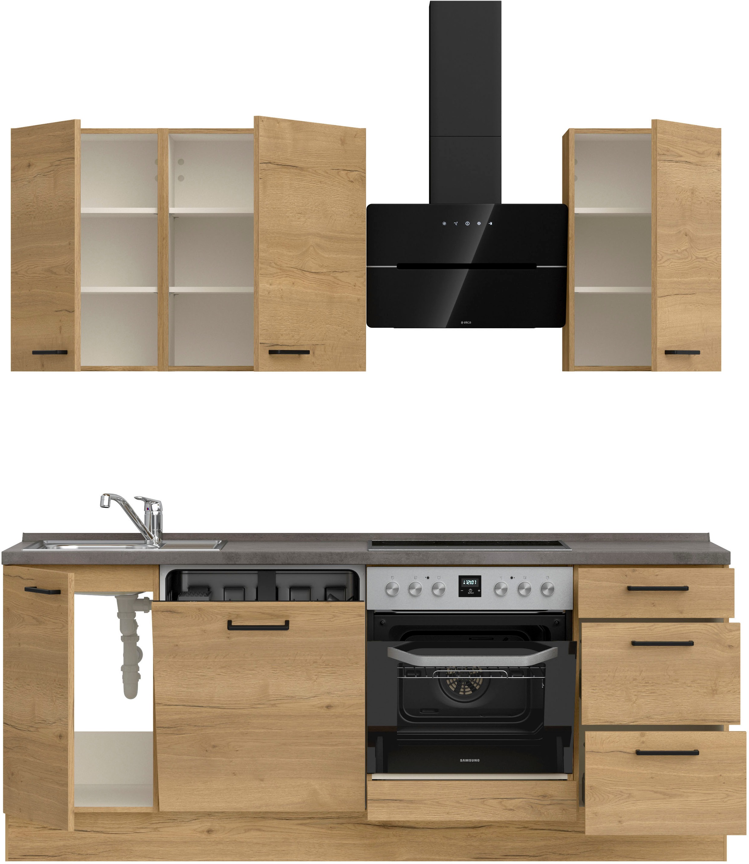 nobilia® Küchenzeile »"Structura II"«, vormontiert, Ausrichtung wählbar, Breite 210 cm, wahlw. mit E-Geräten