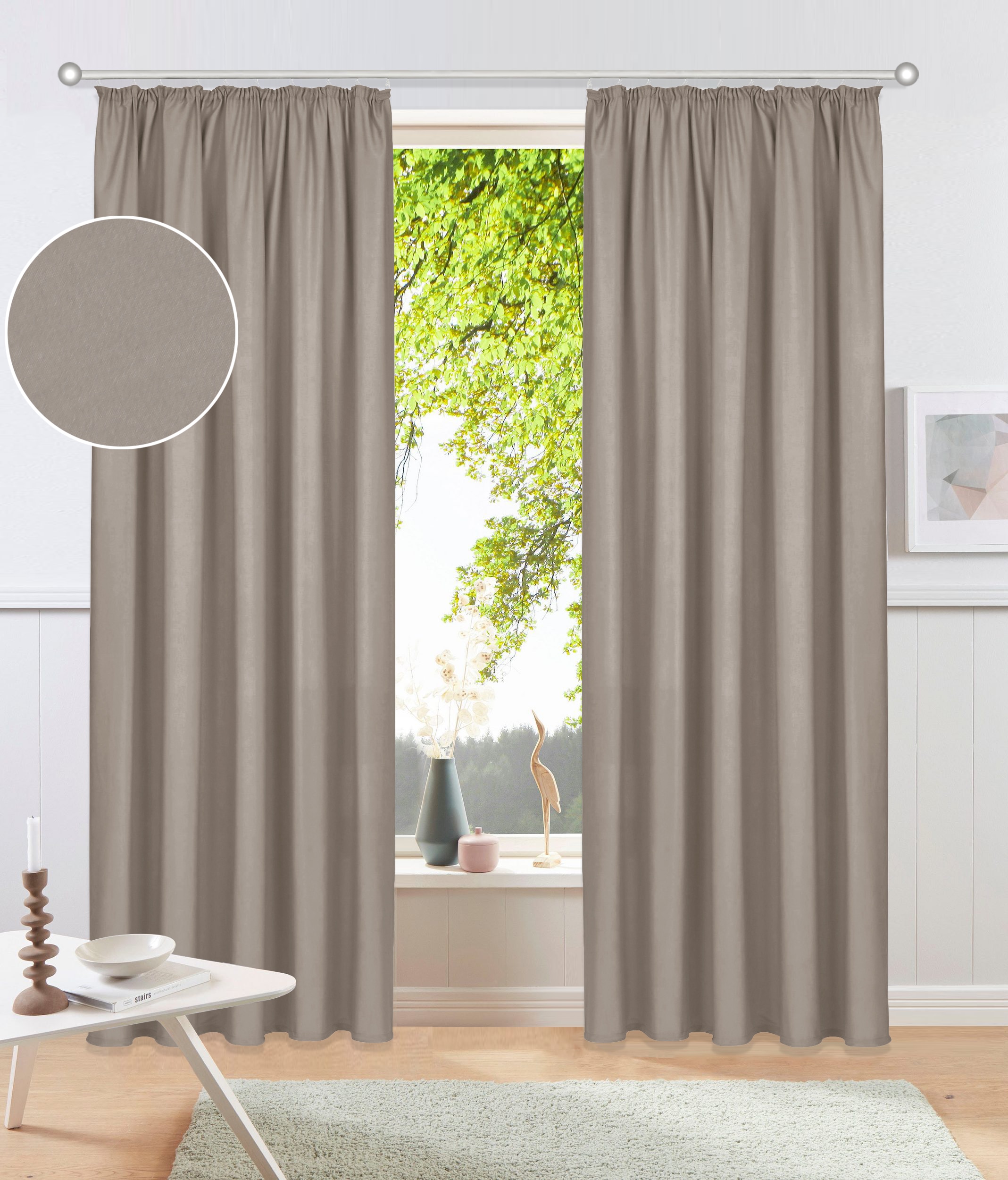OTTO home Vorhang "Parry" Kräuselband 2 Stk. tlg. 2-er Set, blickdicht, monochrom, basic, einfarbig, Bestseller