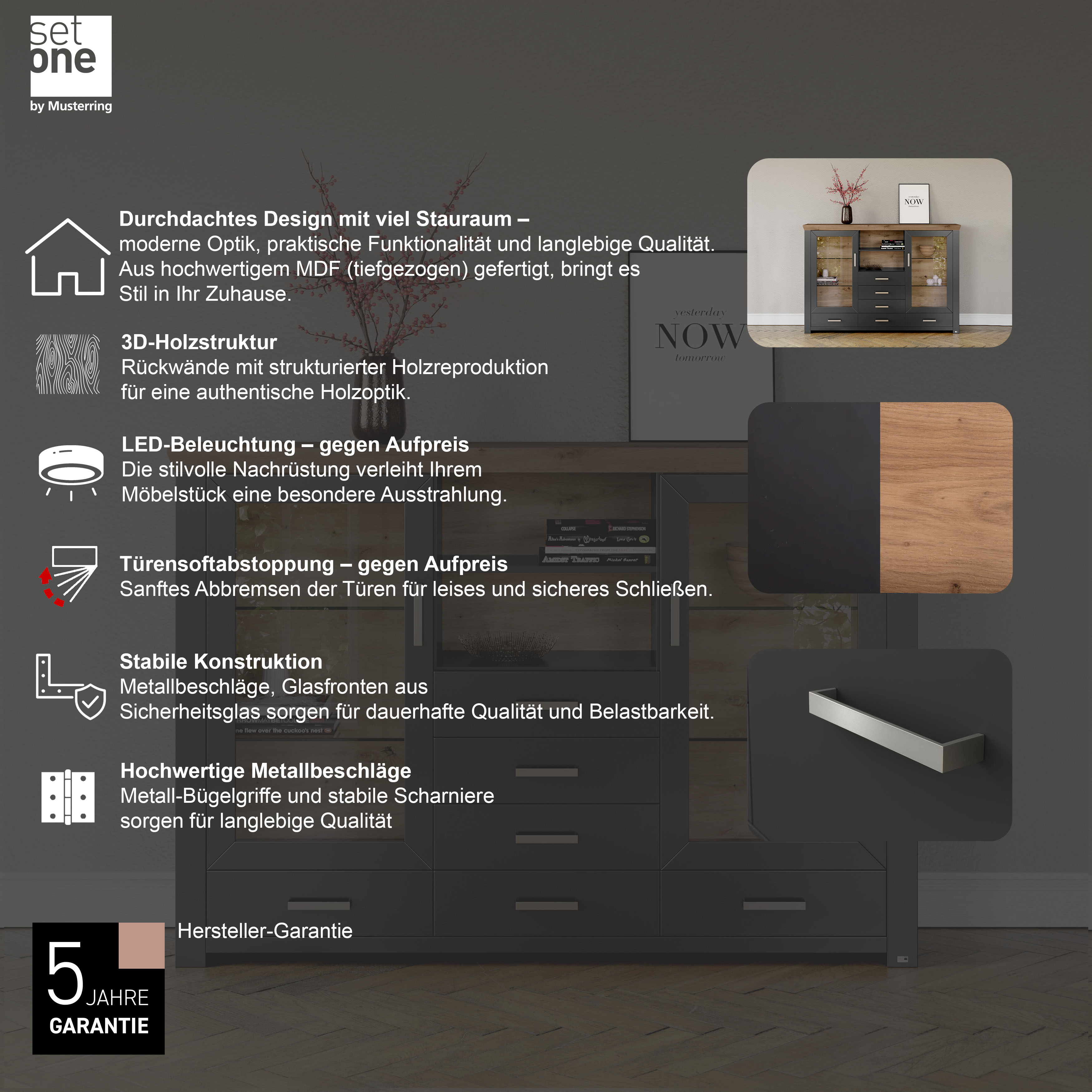 Thumbnail - set one by Musterring Highboard "York" Typ 56, mit Glastüren, Beleuchtung optional, B 184 cm