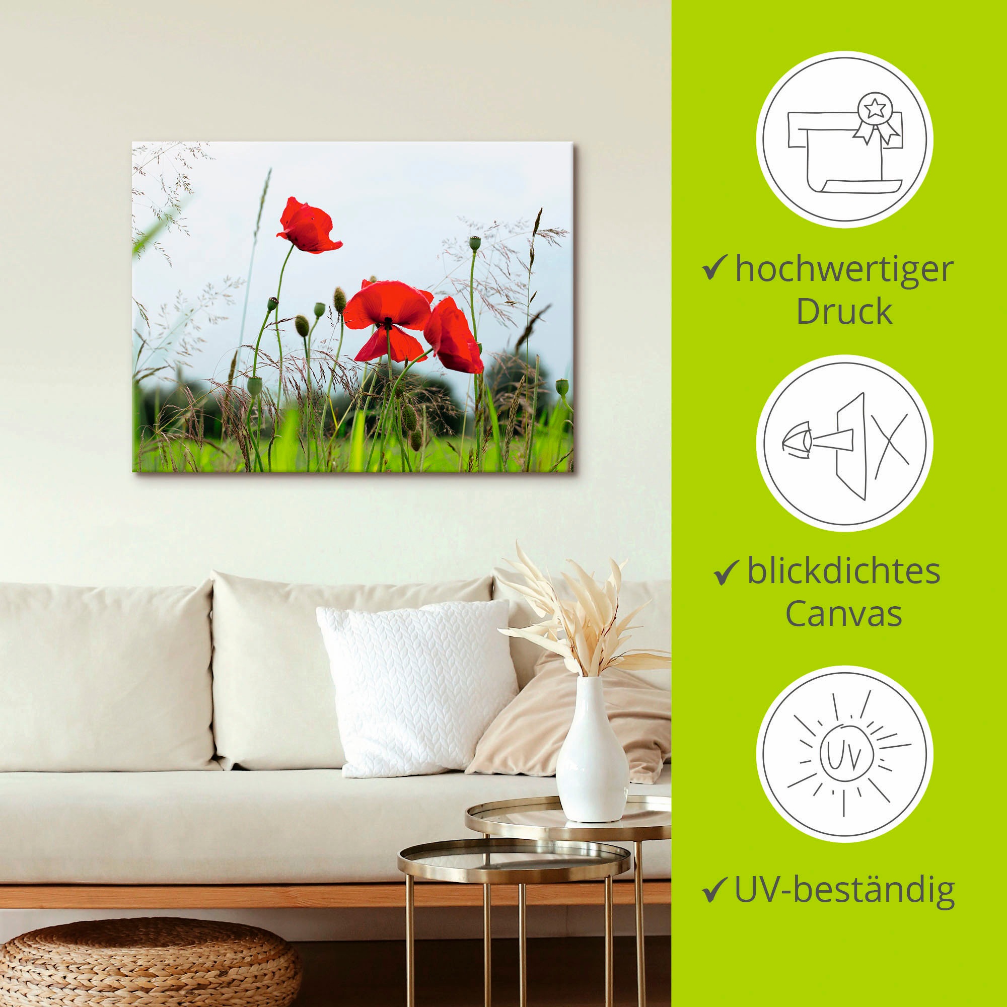 Artland Leinwandbild »Mohnblumen I«, Blumen, (1 St.), auf Keilrahmen gespannt