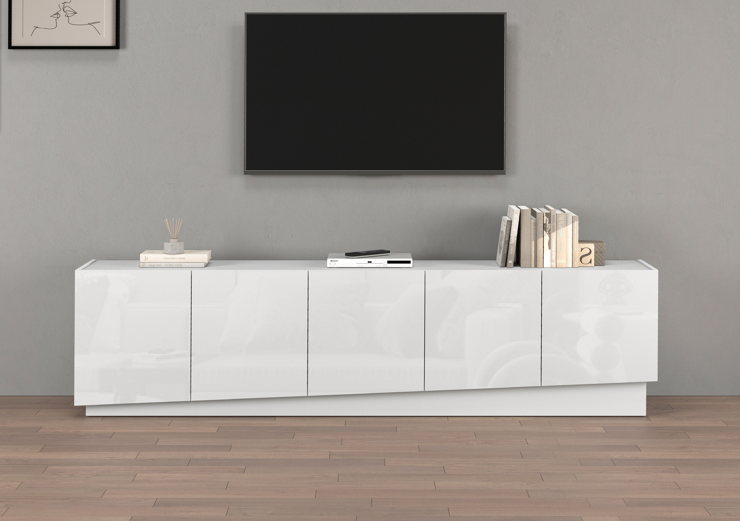 OTTO home Lowboard "VELA, Höhe 60 cm, Breite 225 cm,Design mit schrägen Tür günstig online kaufen