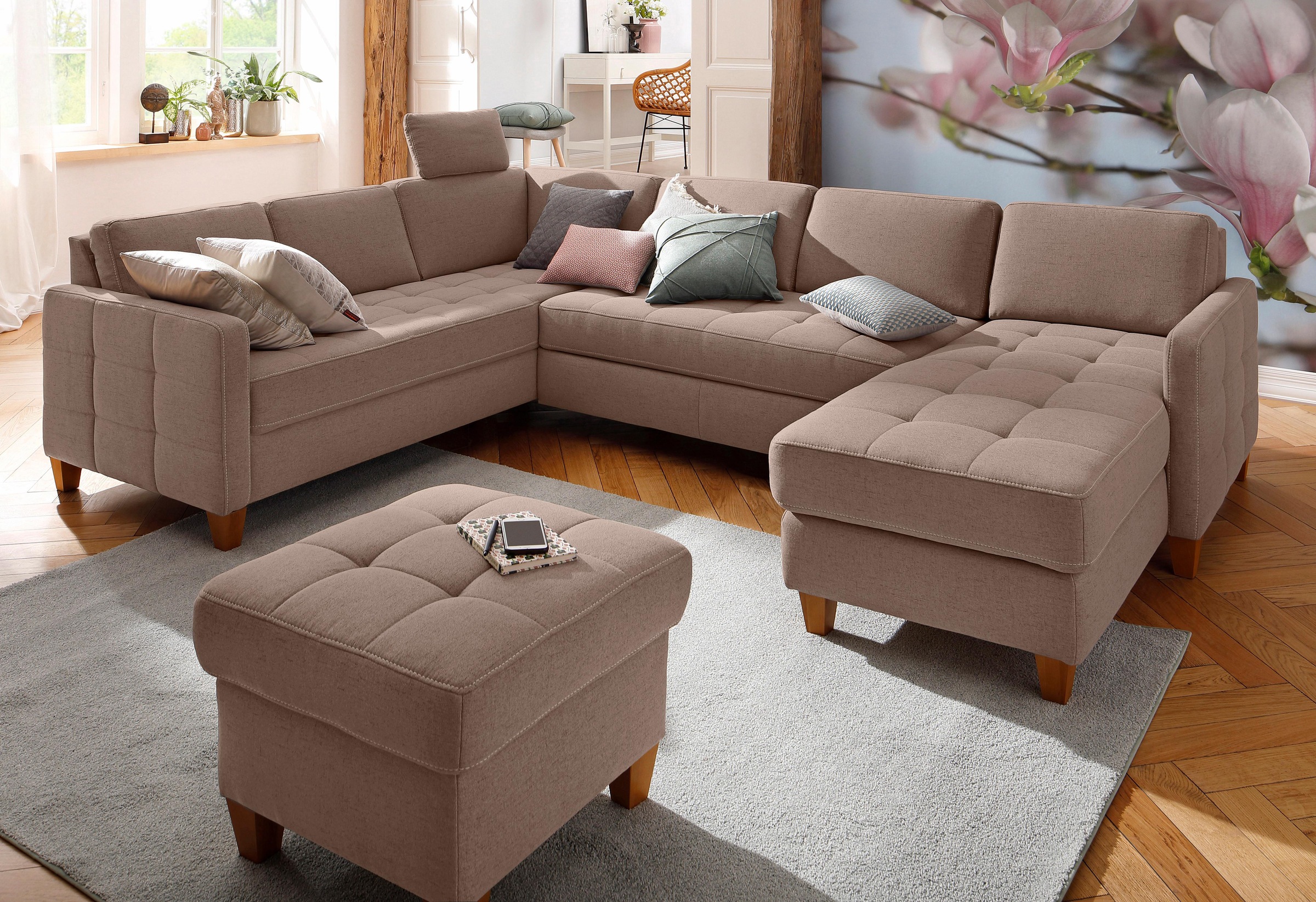 Home affaire Wohnlandschaft "Earl U-Form" wahlweise auch mit Bettfunktion o günstig online kaufen