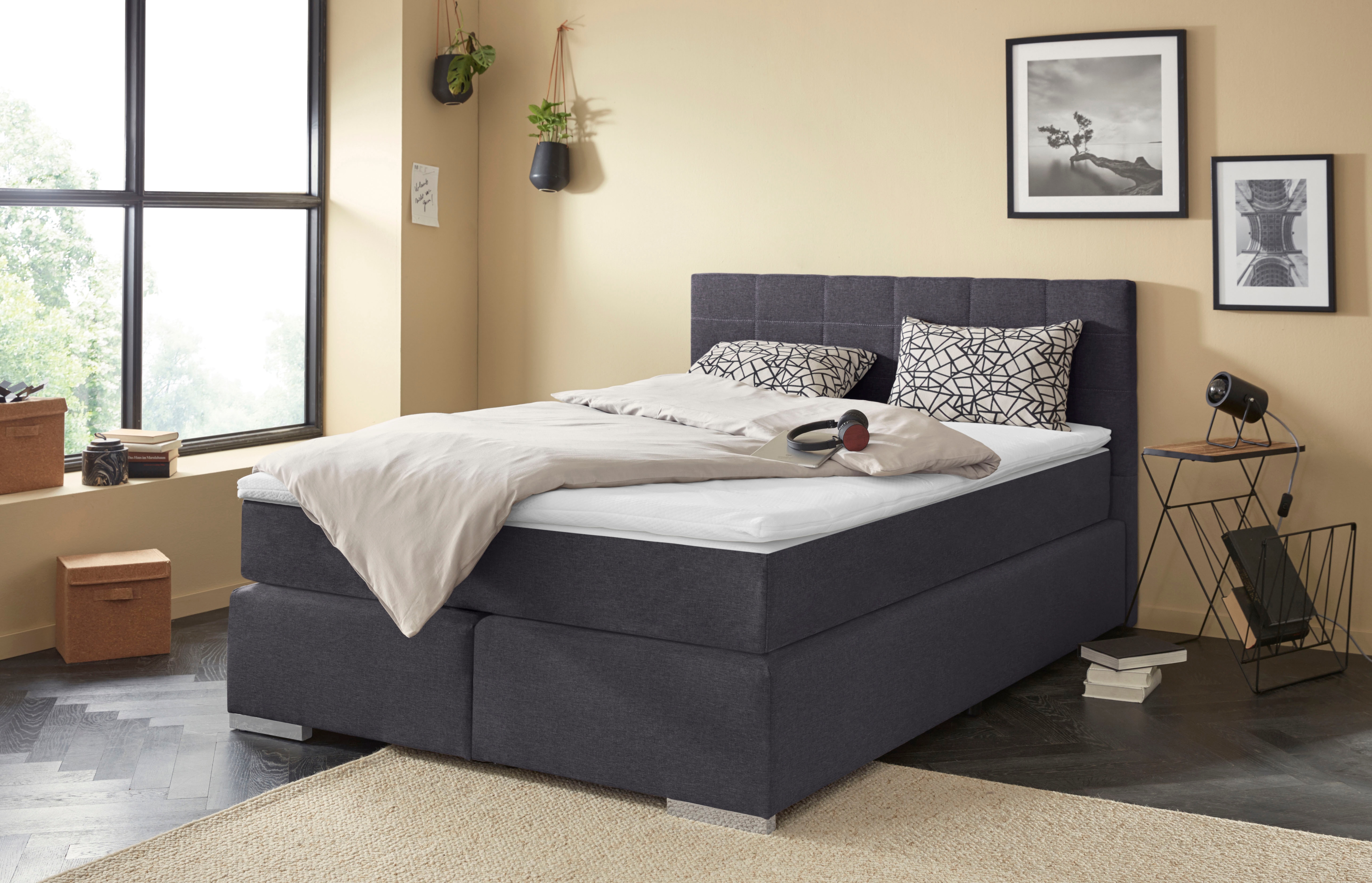 COTTA Boxspringbett "SIMBA, inkl. Taschenfederkernmatratze H3 oder H4 und Komforttopper" Strukturstoff-Bezug, Liegefläche wahlweise 120x200 bis 200x200 cm