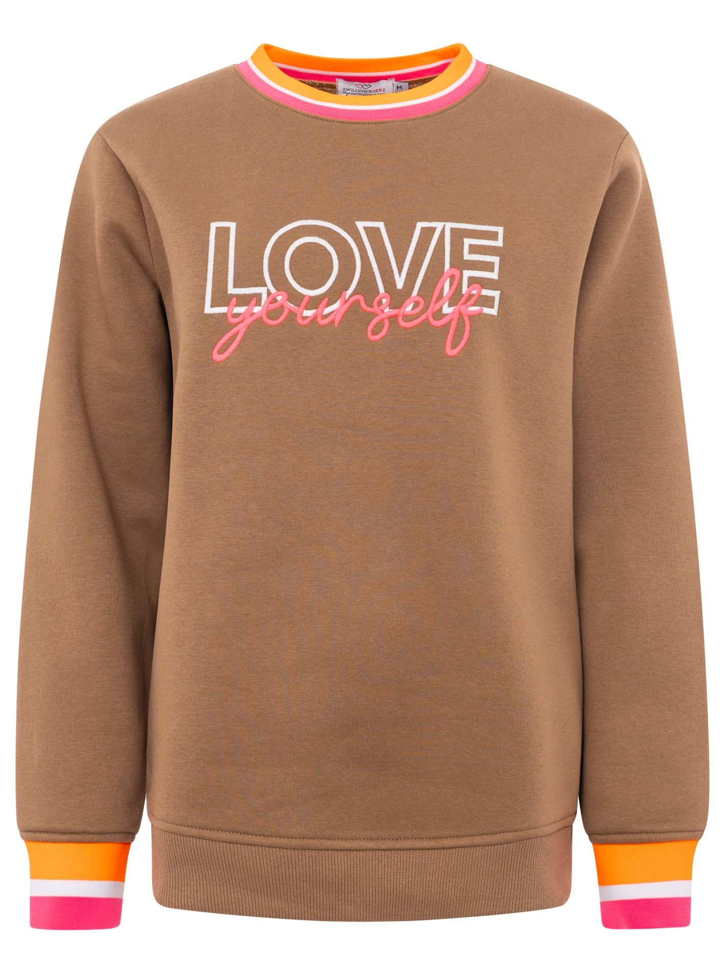 Zwillingsherz Hoodie ""Love Yourself"", Rundhals, gestreifte Neon-Bündchen, günstig online kaufen