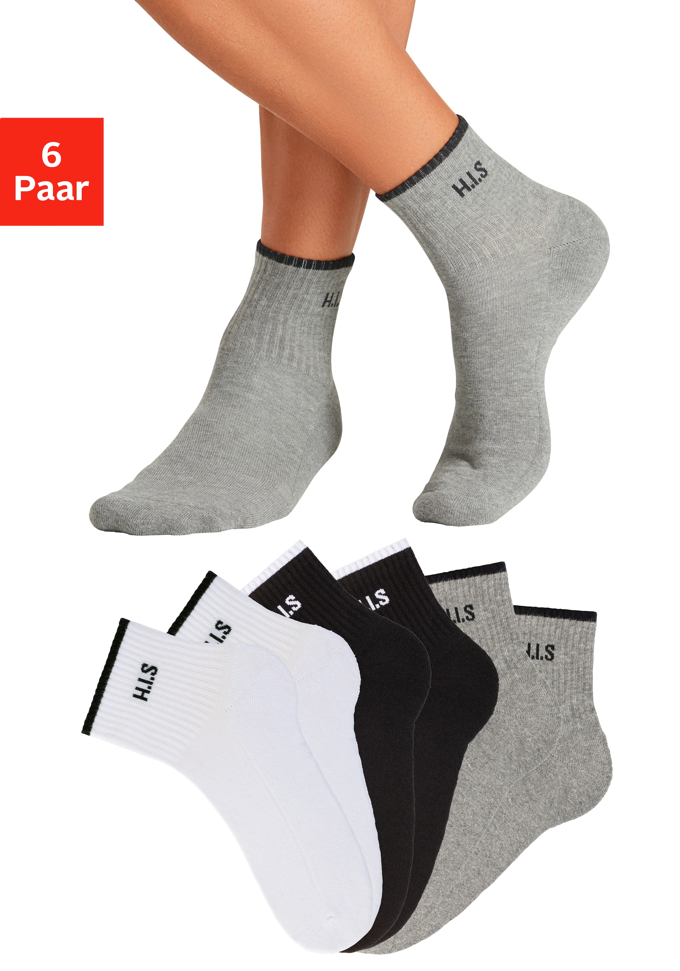 H.I.S Sportsocken, (Packung, 6 Paar), Kurzsocken mit Frottee & verstärkten günstig online kaufen