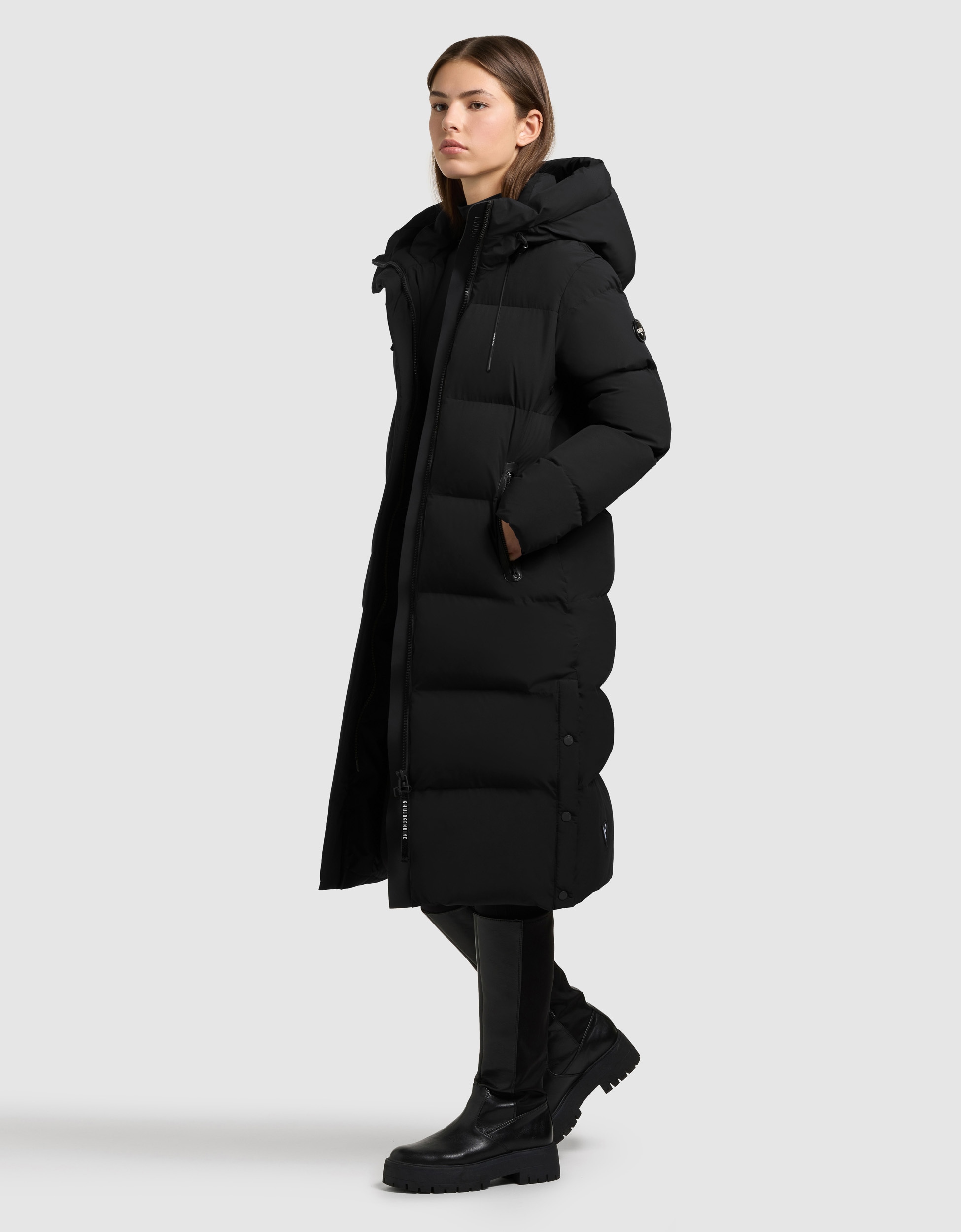 Steppmantel KHUJO "COULIN MATT", Damen, Gr. S, schwarz, 100% Polyester, unifarben, eingesetzt elastischer Bund mit Windstopper, Mäntel Steppmantel