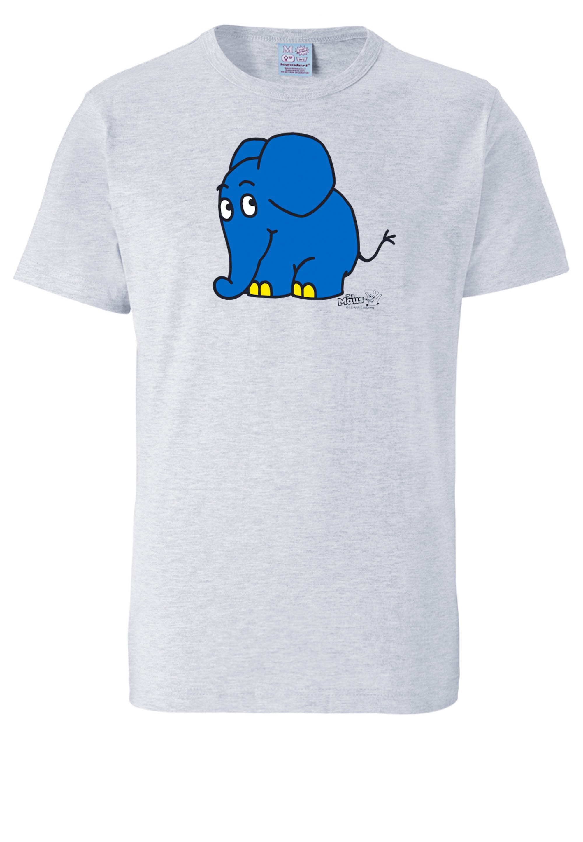 T-Shirt LOGOSHIRT "Sendung mit der Maus - Elefant", Damen, Gr. L, grau (grau, meliert), 100% Baumwolle, unifarben, normal, Rundhals, Shirts T-Shirt, mit coolem Print 3