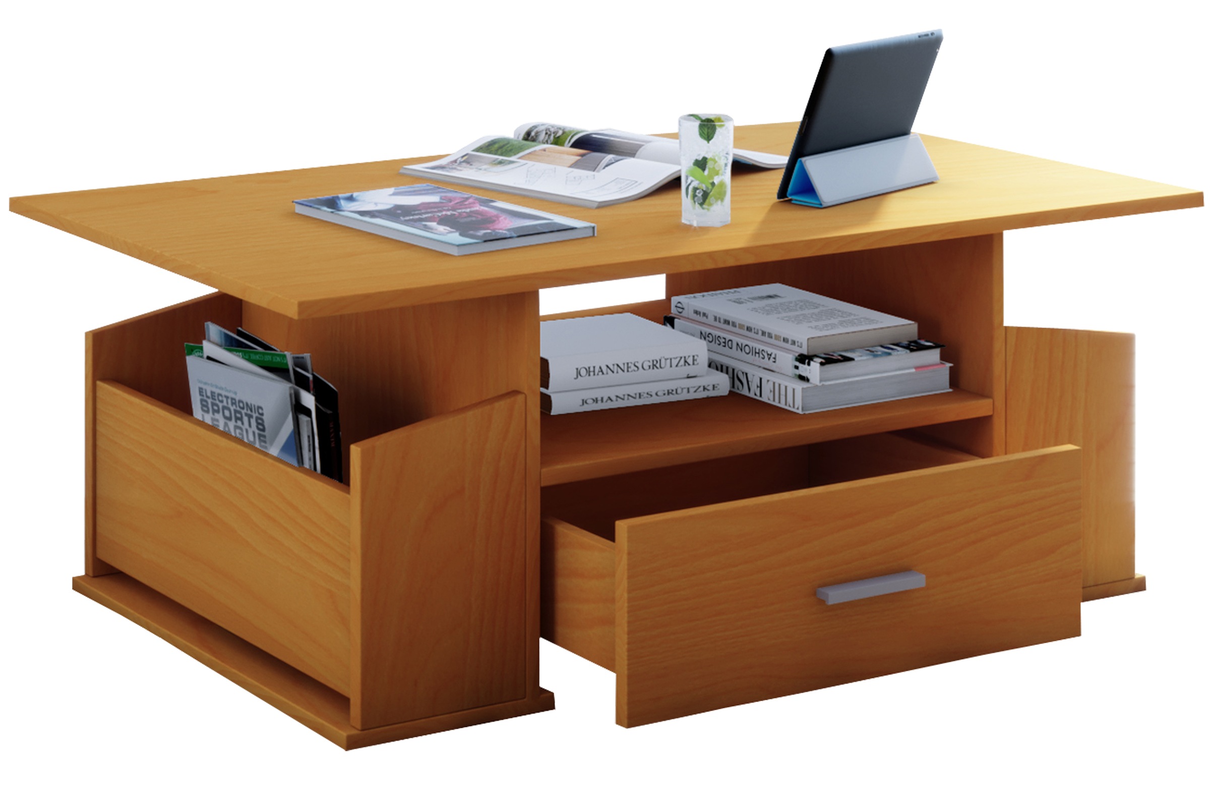 Couchtisch VCM, B:110cm T:52cmbuche, Wohnzimmer, Tische, "Holz Sofatisch Couchtisch Schublade Junata"